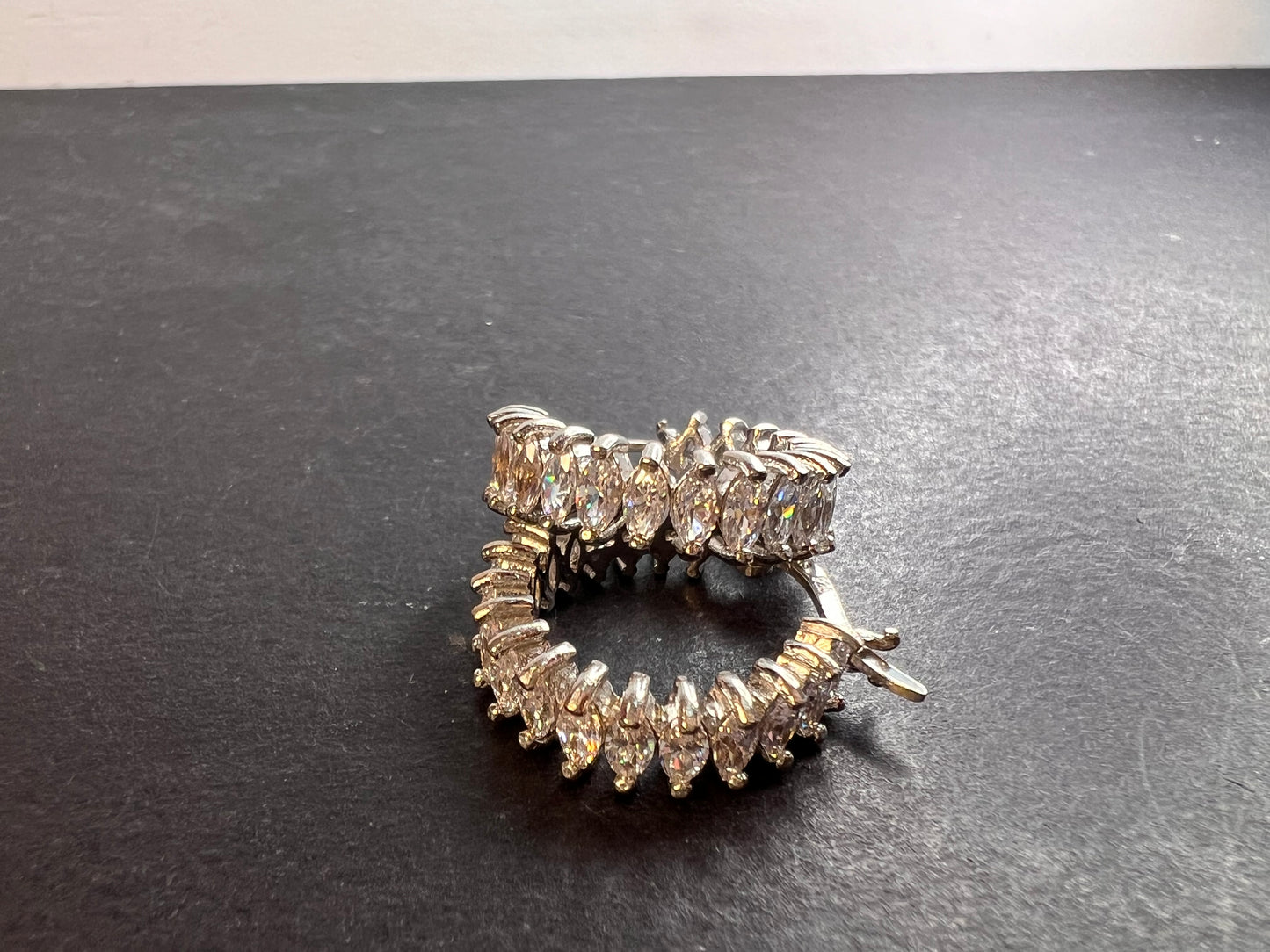 Marquis cut CZ hoop earrings in sterling silver