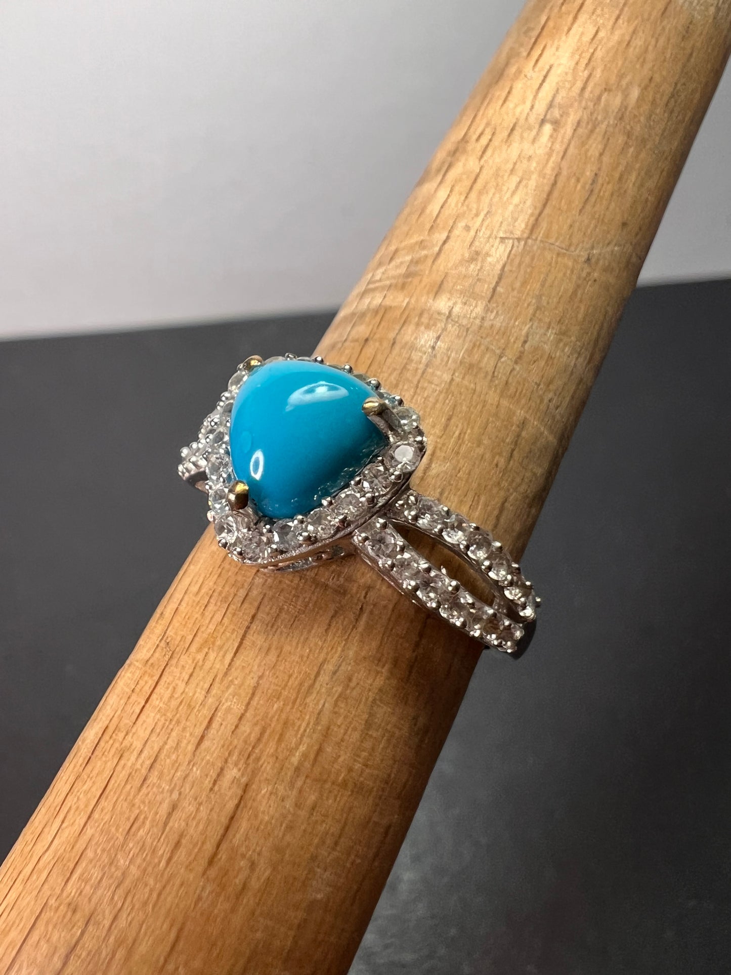 American sleeping beauty turquoise and zircon ring in platinum over sterling silver 2.60 ctw size 8