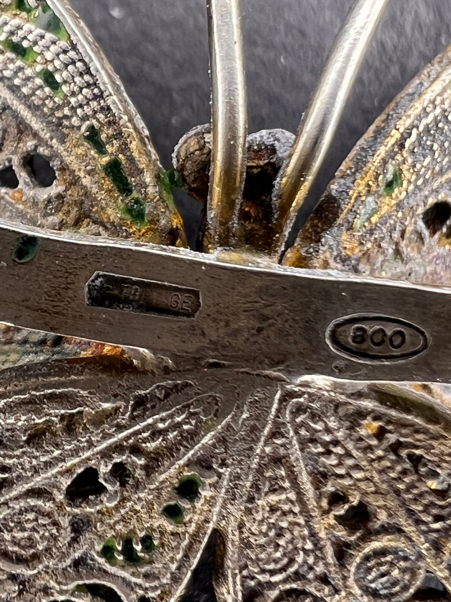 Vintage Alieti Adriana 800 silver Italian enameled filigree butterfly brooch pin