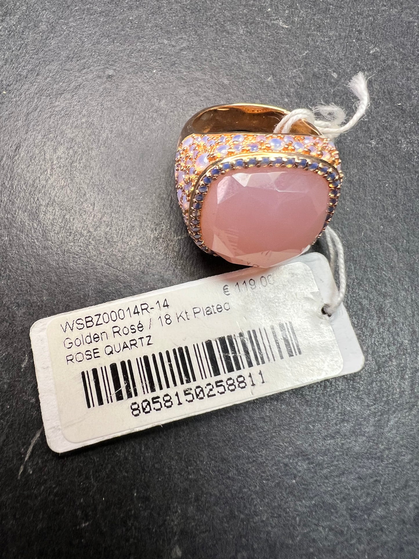 Pink Chalcedony Statement Ring 18K Rose Gold Plated Size 7.5 NWT
