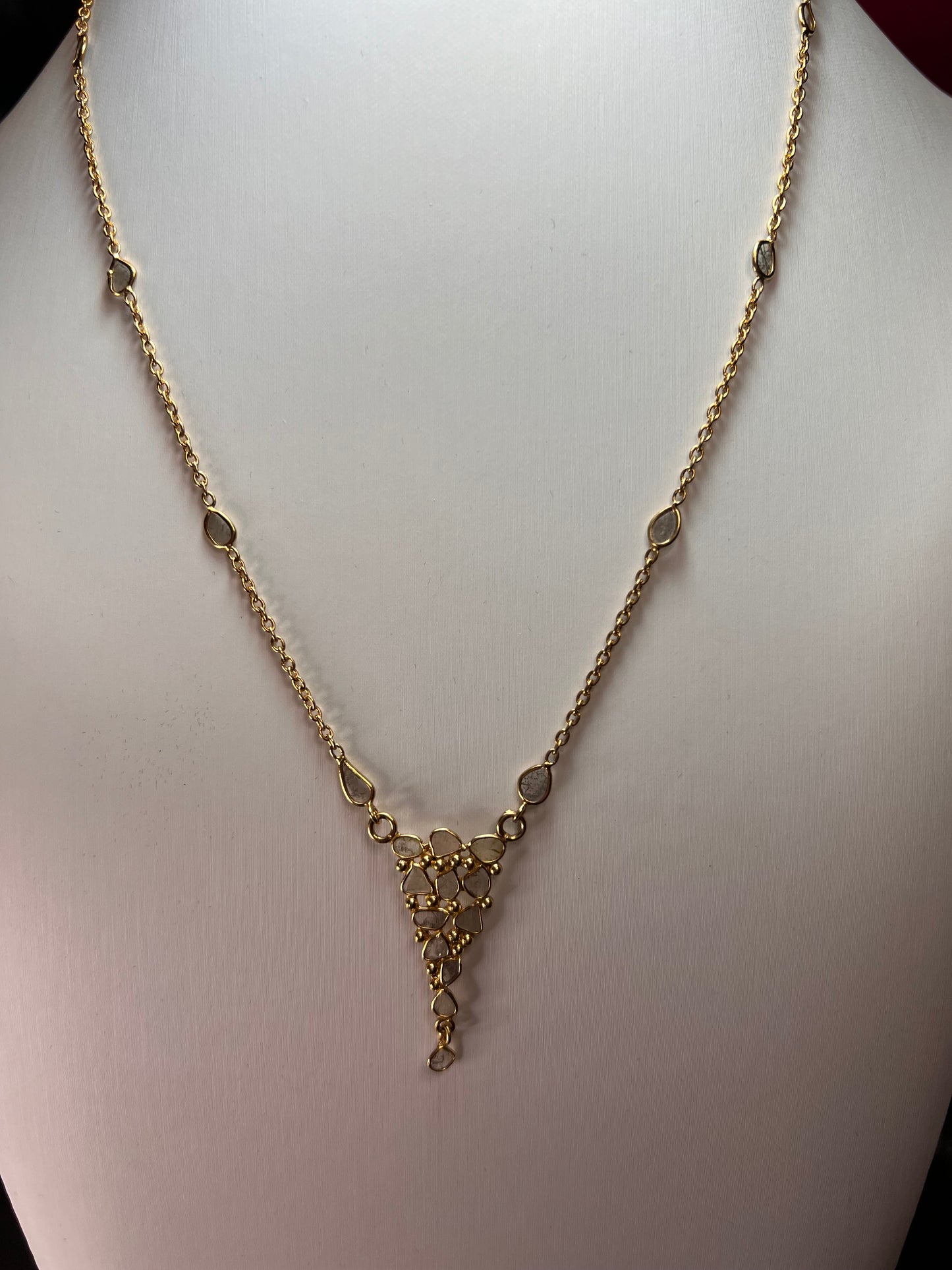 Polki diamond station necklace in vermeil gold over sterling silver