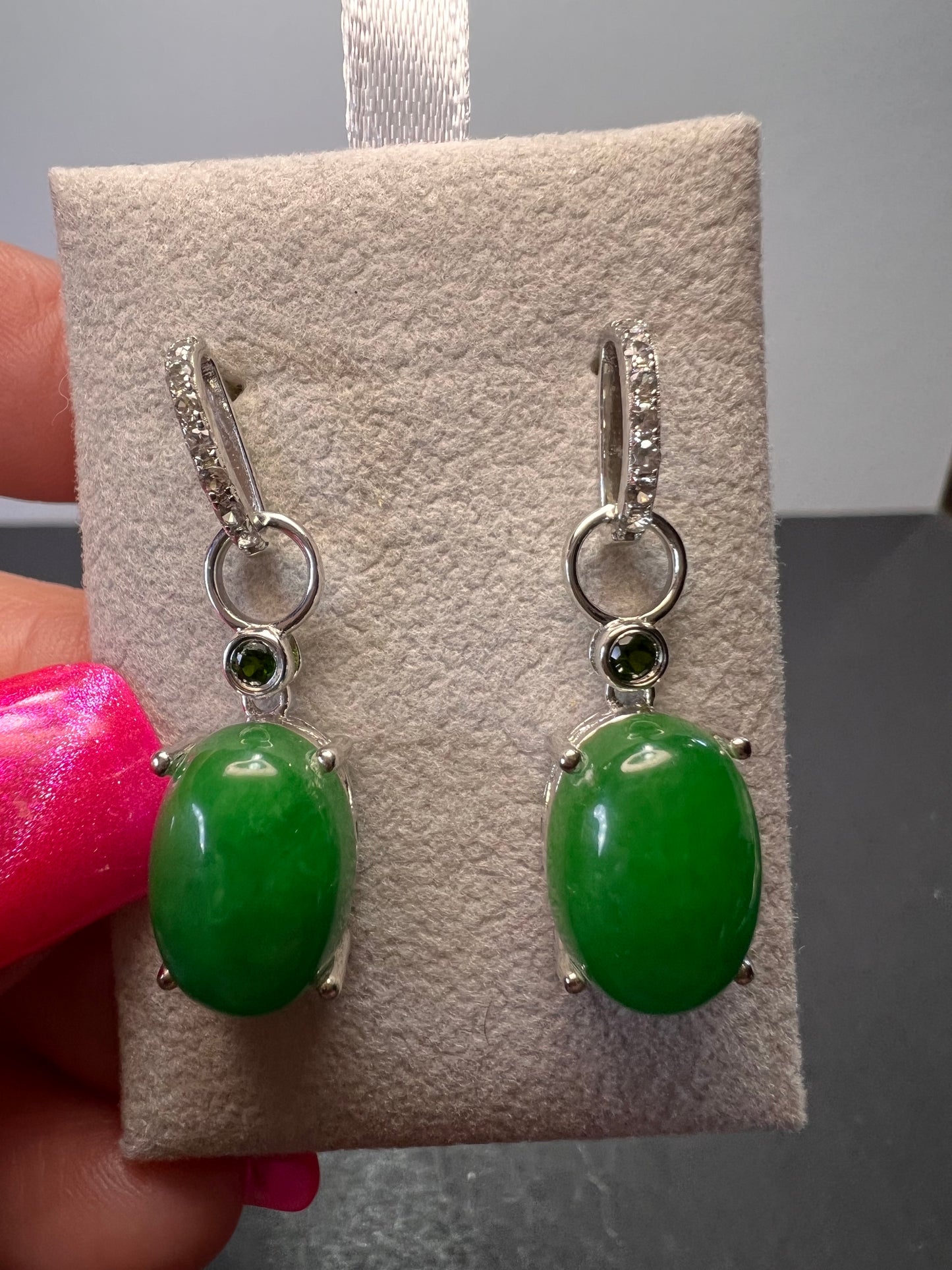 Jade and chrome diopside sterling silver earrings