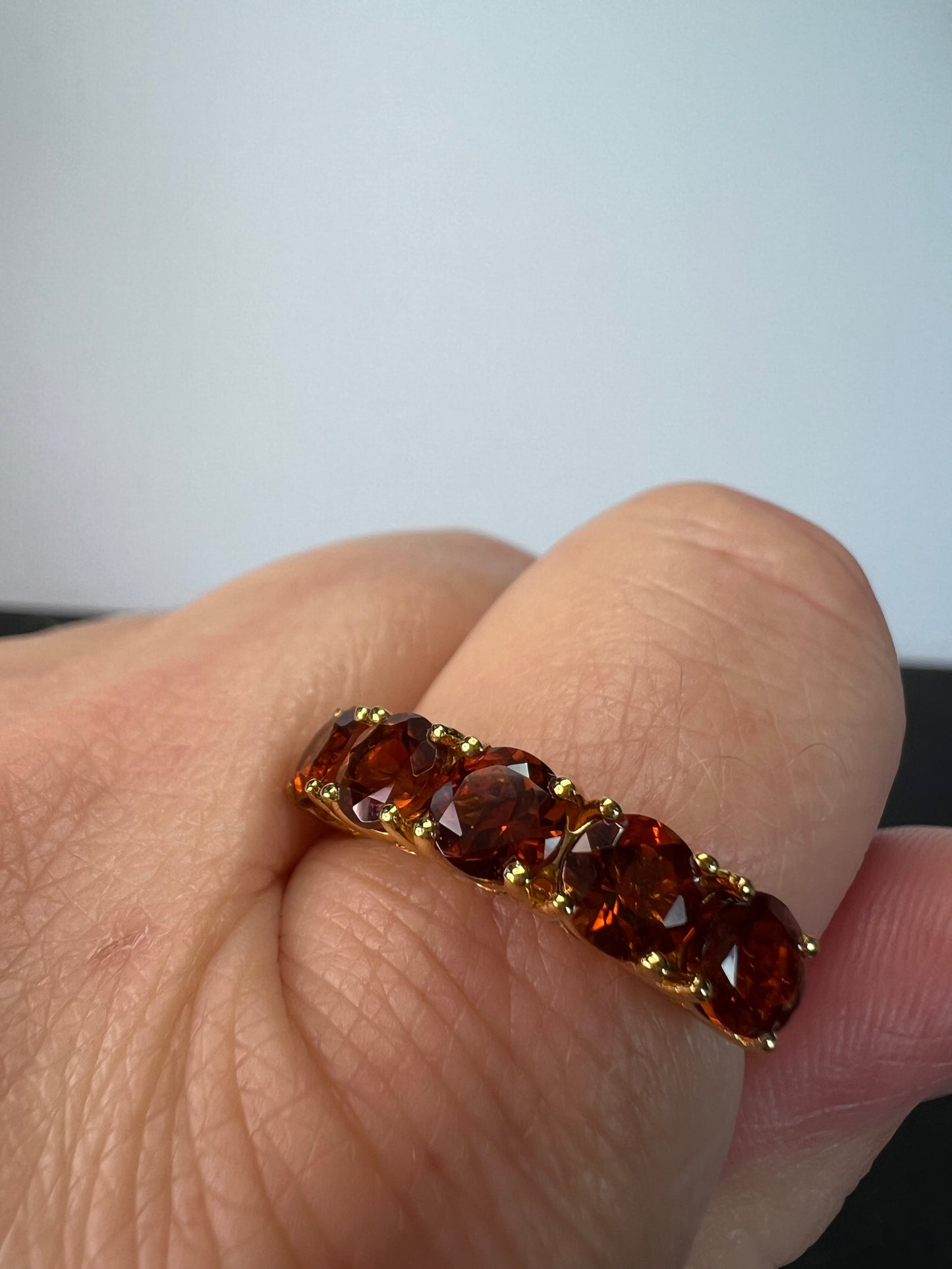 Brazilian Cherry Citrine 5 Stone Ring in Vermeil Yellow Gold Over Sterling Silver 2.25 ctw size 9