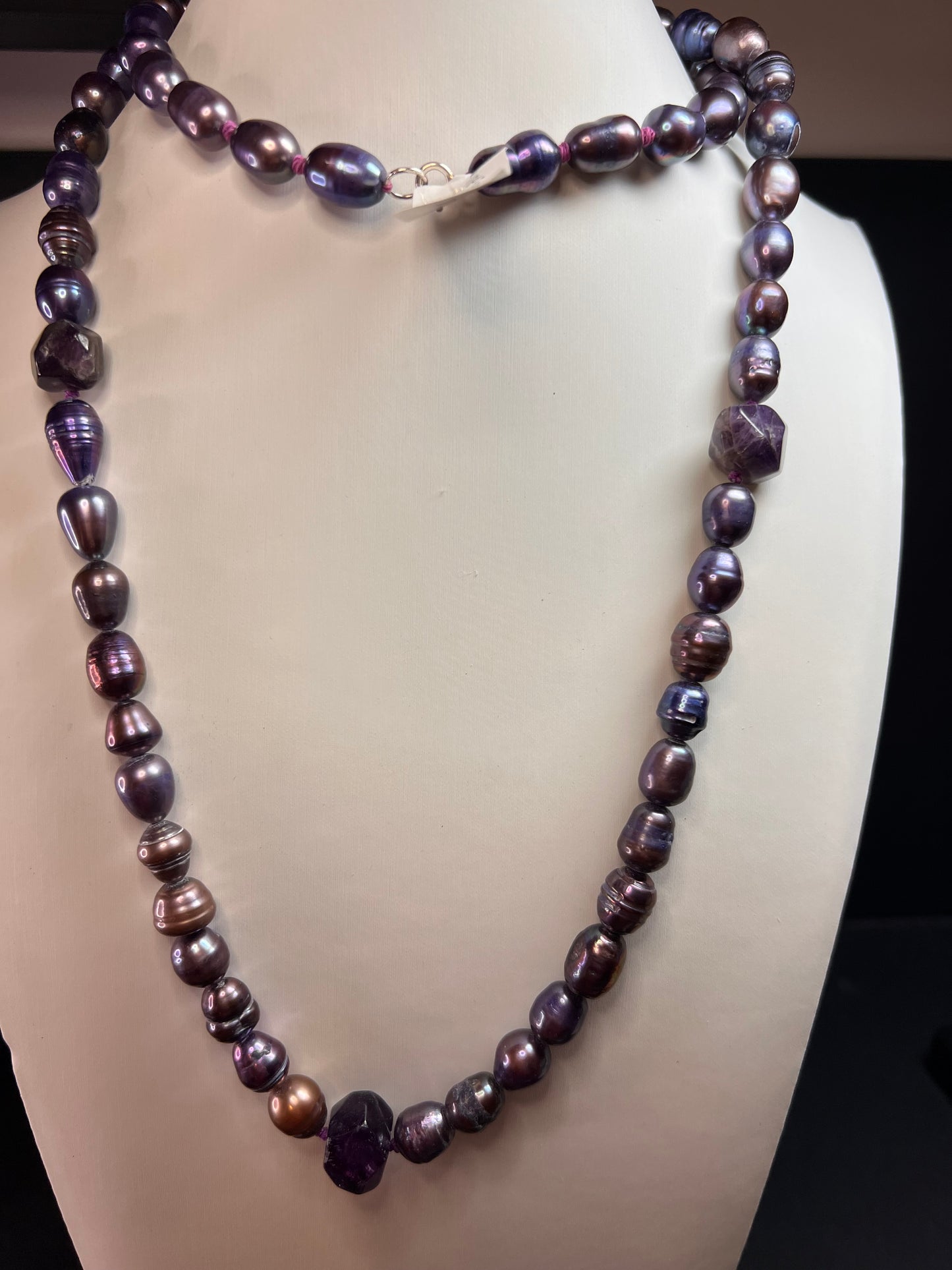 NEW purple pearls and amethyst necklace with sterling silver clasp