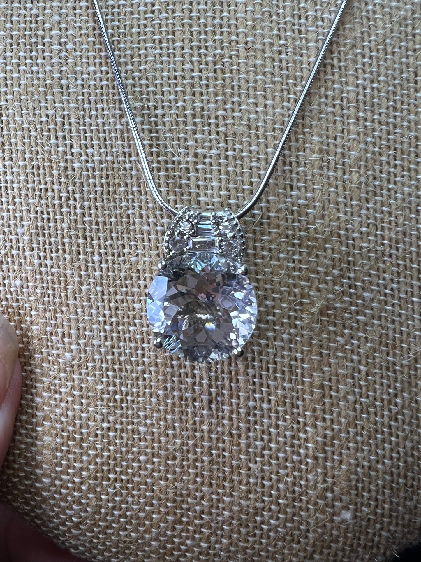 White topaz sterling silver pendant and 20 inch chain necklace