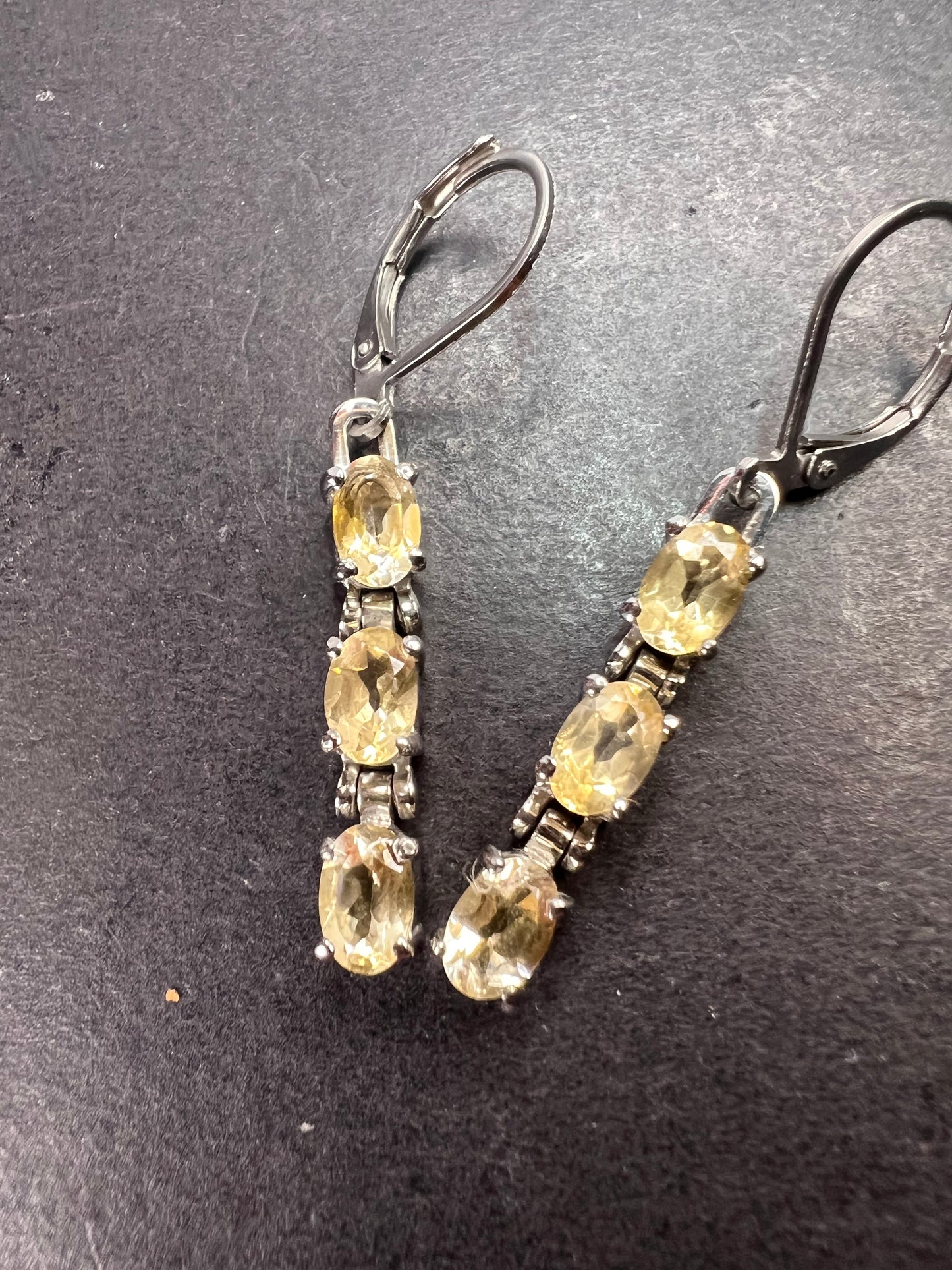 Citrine gemstone dangle earrings in stainless steel