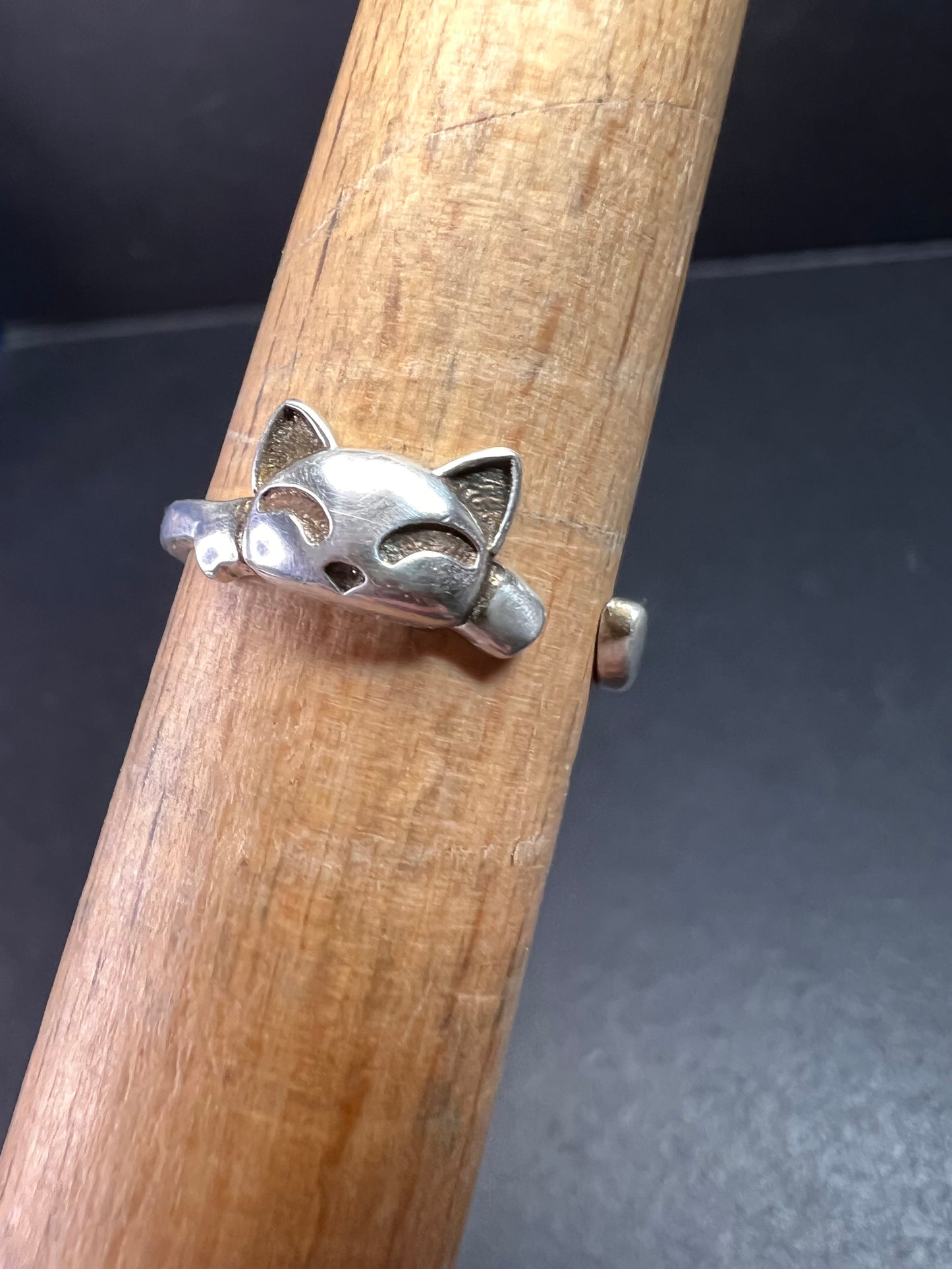 Vintage Sterling Silver Adjustable Cat Ring – Size 7