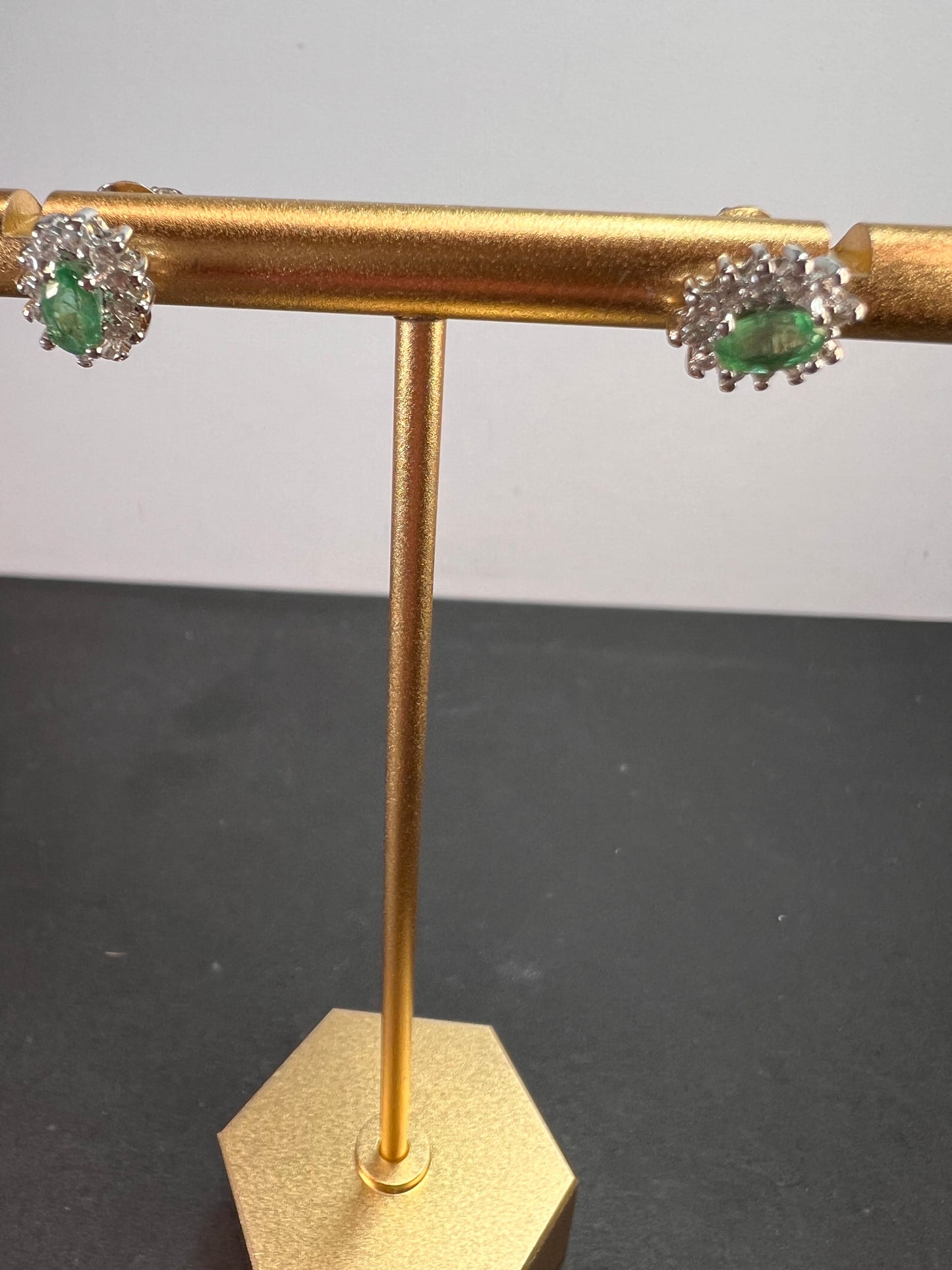 Zambian emerald and zircon sunburst stud earrings in platinum over sterling silver *NEW*