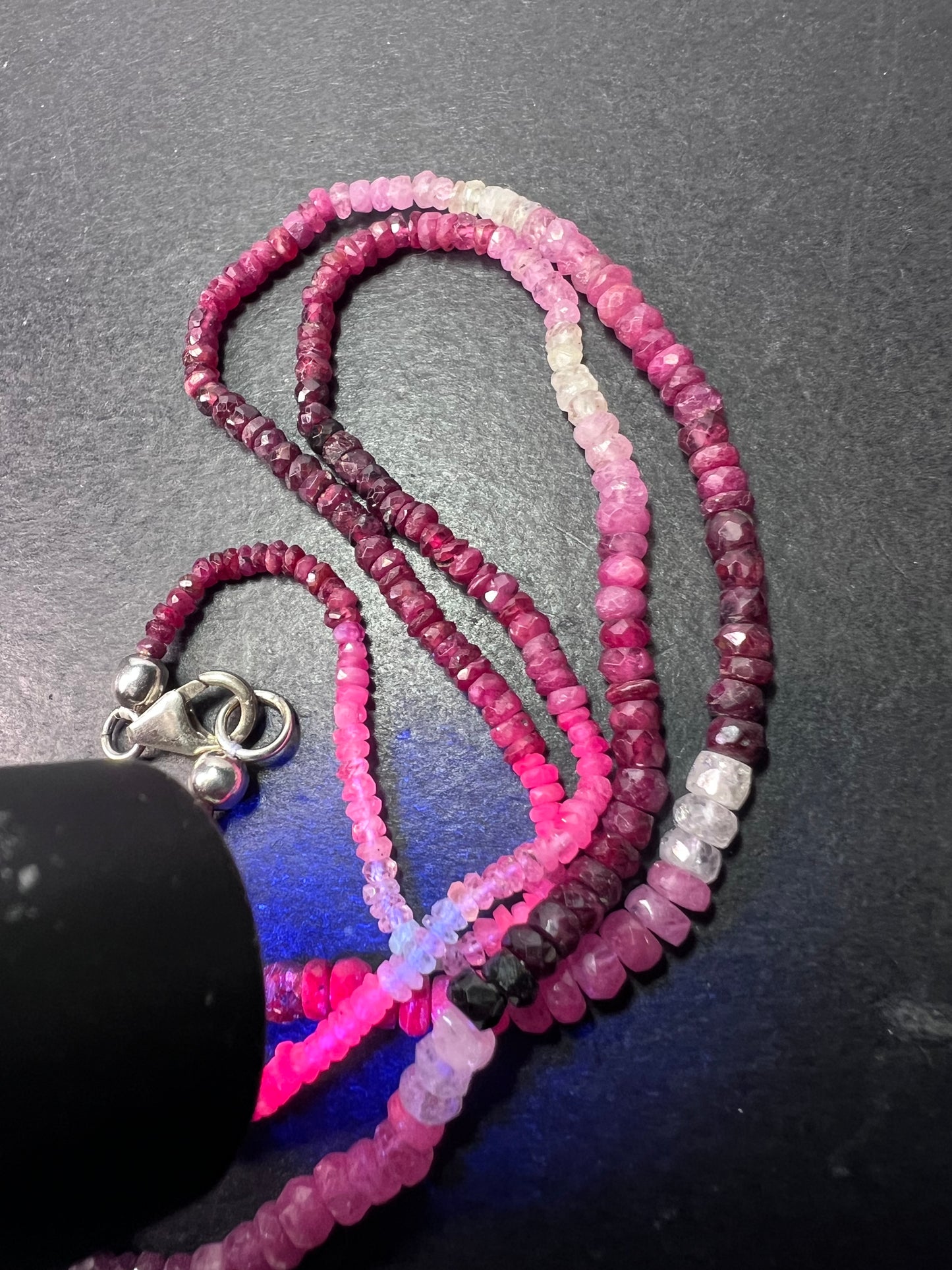 Ombre Red and Pink Ruby & sapphire graduated Faceted Rondelles Bead necklace*NEW*