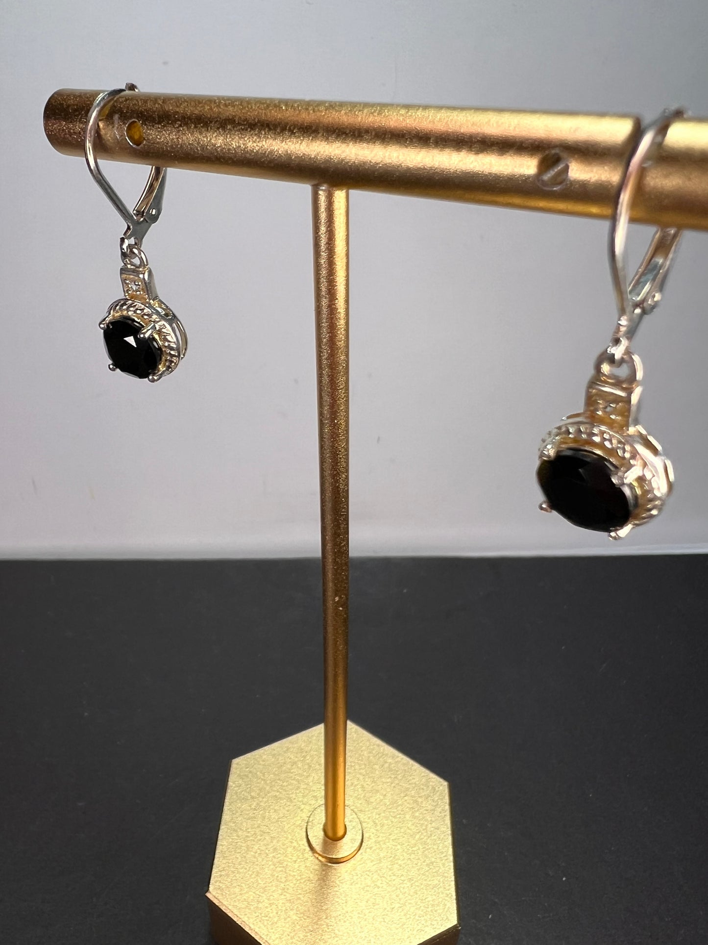 Thai black spinel and zircon lever back earrings in sterling silver with stainless steel lever backs 3.35 ctw