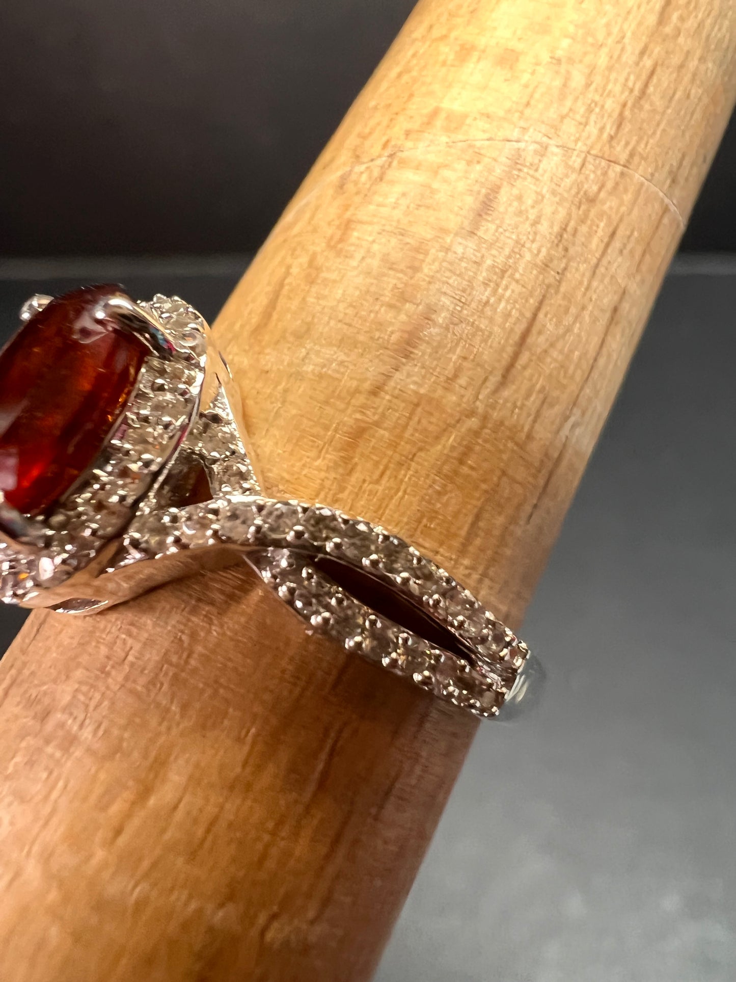 NEW Ceylon Hessonite garnet and zircon ring in rhodium over sterling silver size 7