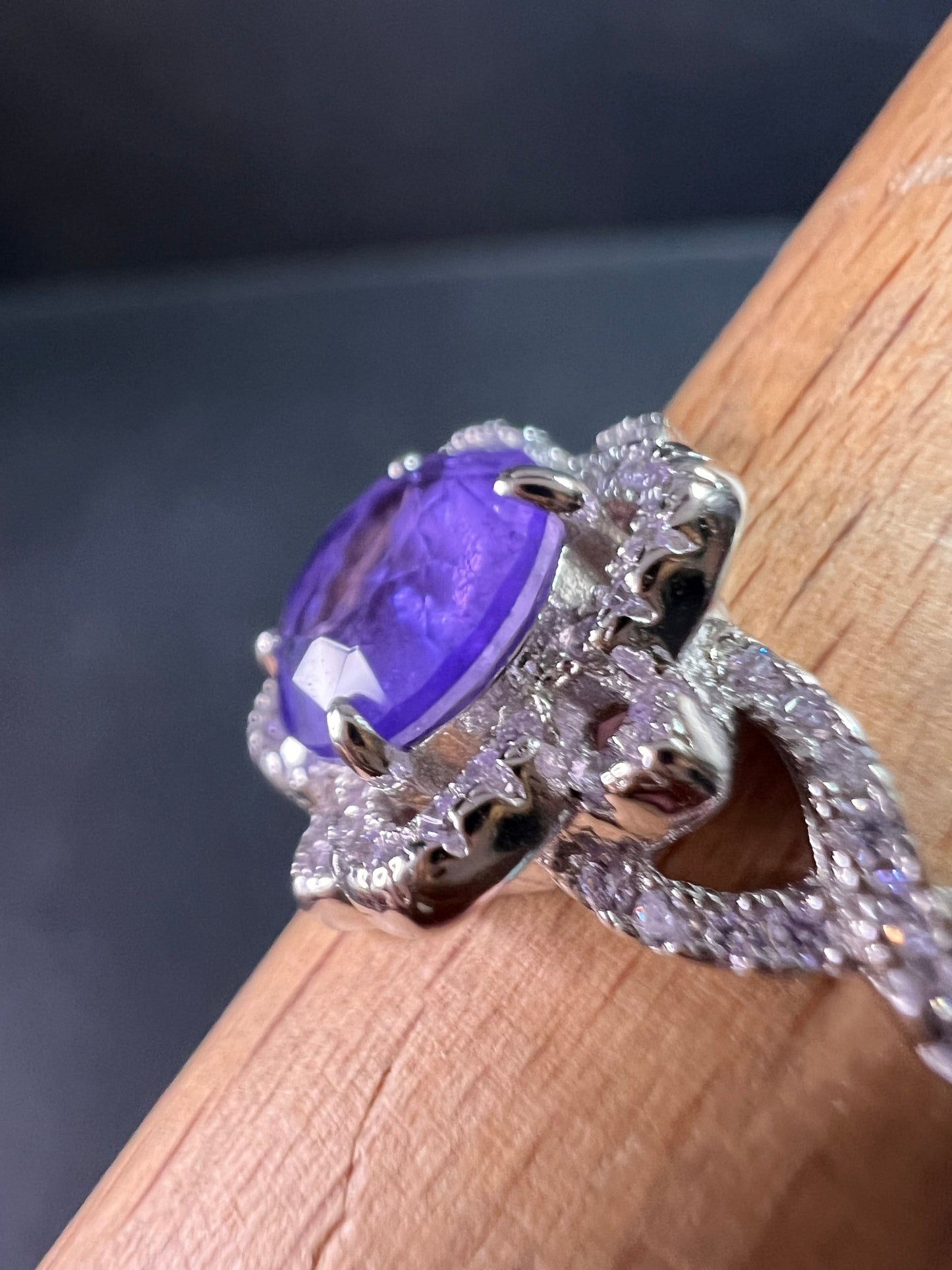 New Bomb Party Sterling Silver Lavender Simulated Amethyst Dinner Ring Sz 9