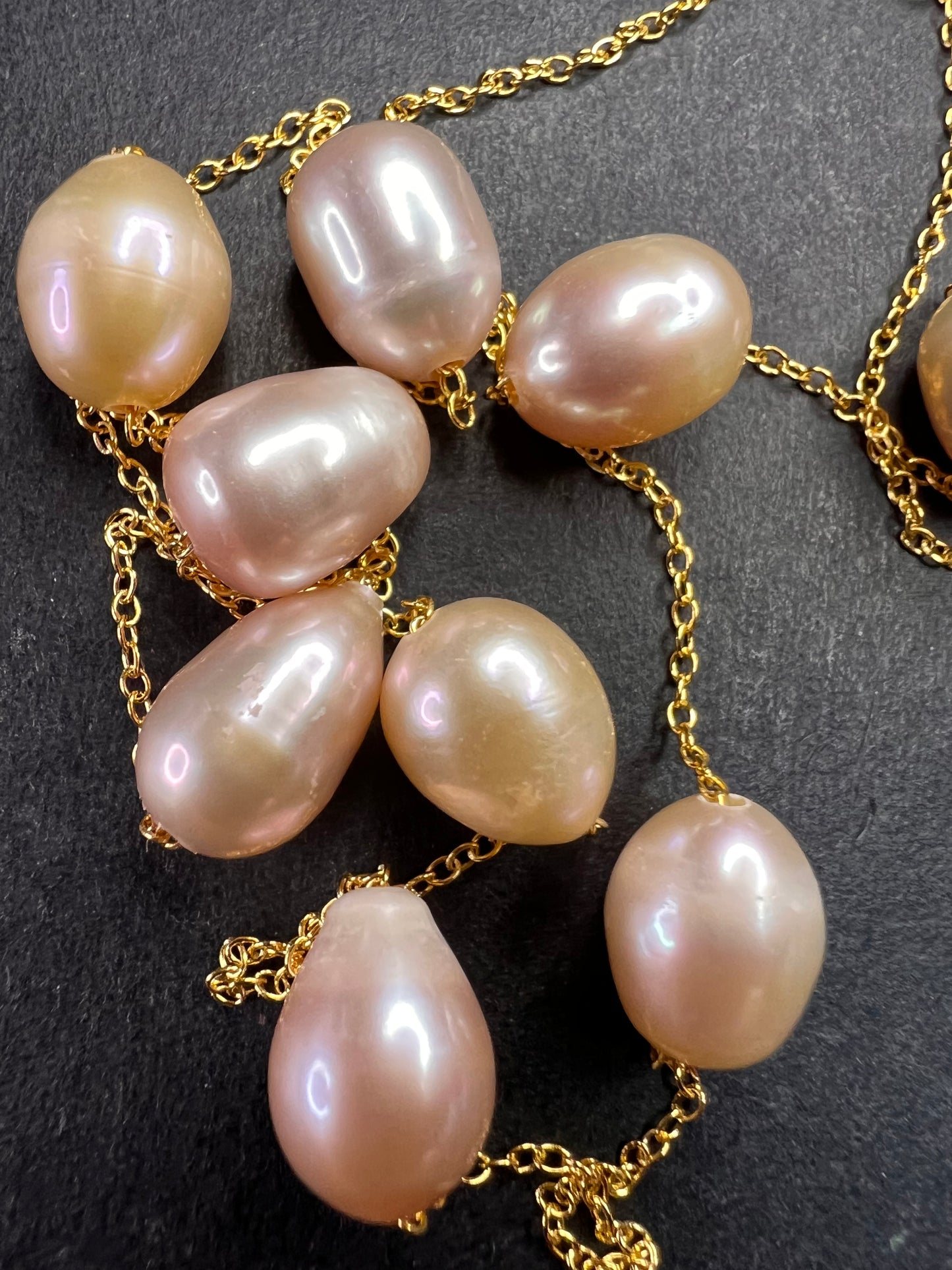 NEW multi colored freshwater pearl station necklace in gold over sterling silver