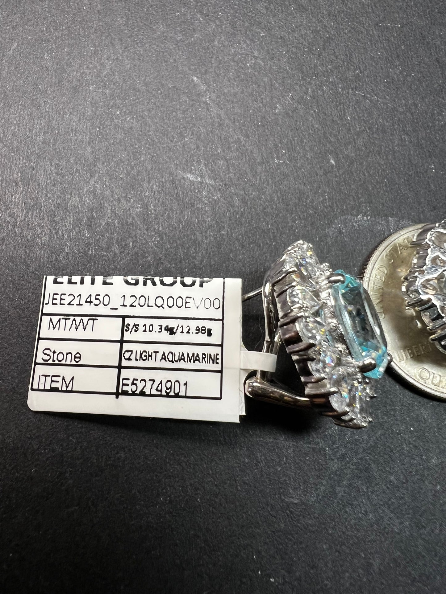 Sterling Silver Aqua CZ Halo Omega Back Earrings New w Tags