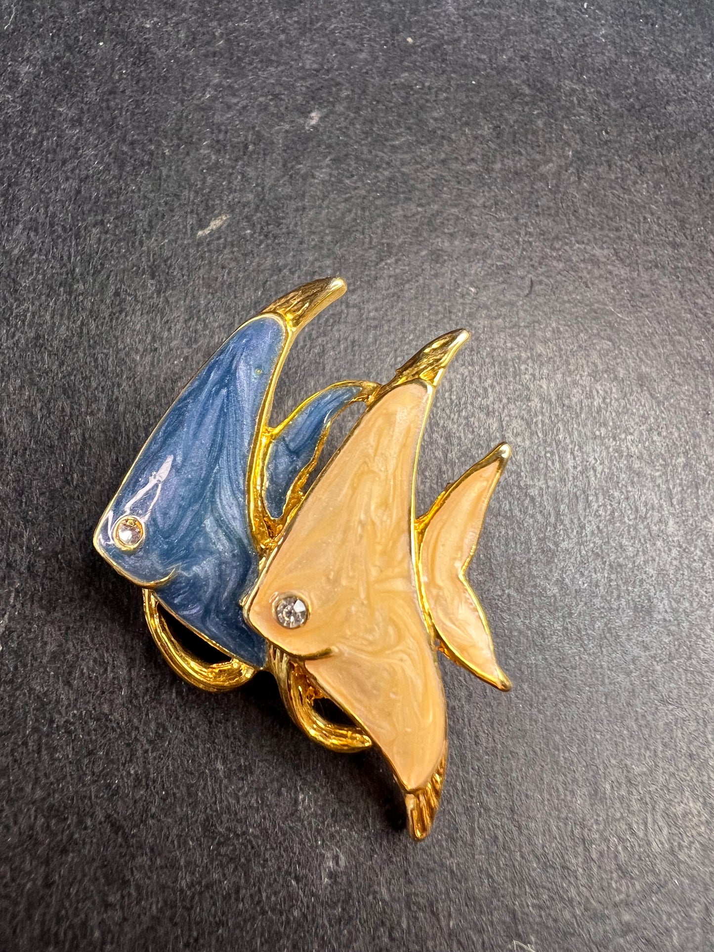 Vintage MCJ Signed Exotic Fish Gold Tone Brooch Pin - Rhinestones, Enamel