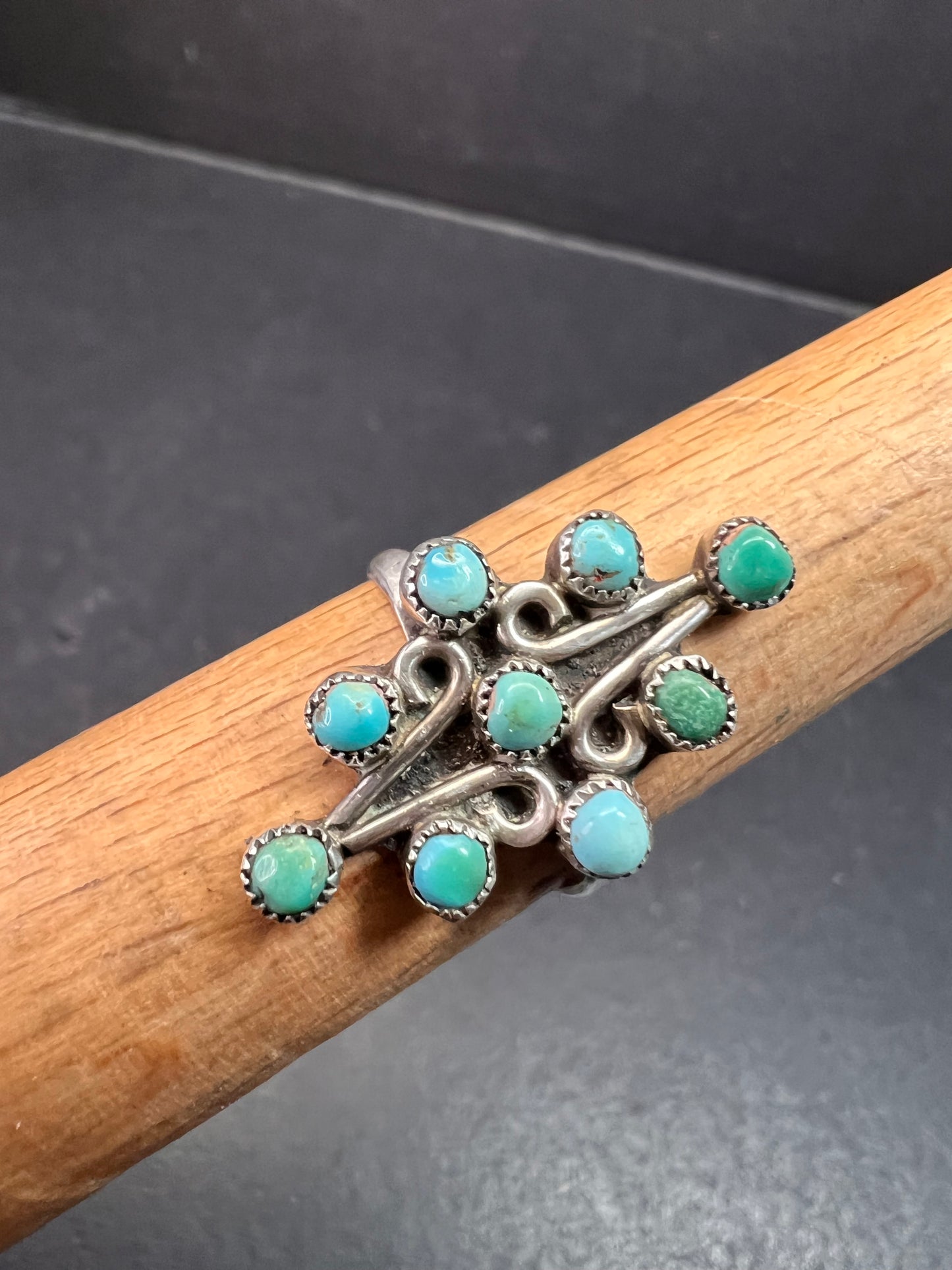 Vintage Sterling Turquoise Cluster Ring Size 7 Southwestern Style