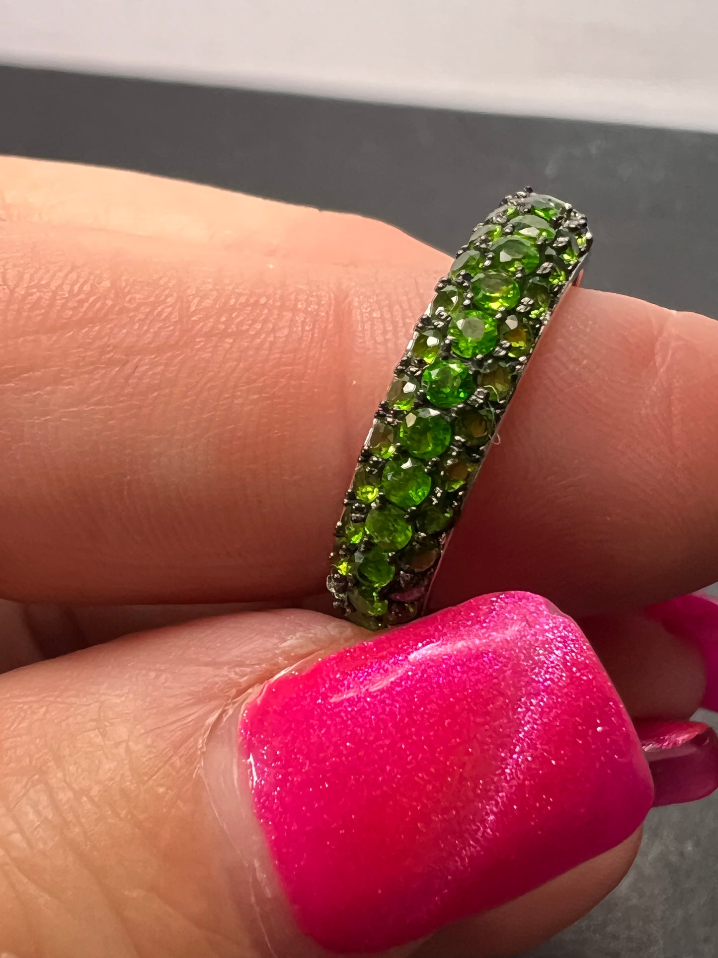 Green Chrome Diopside Rhodium Over Sterling Silver Ring 1.18ctw size 9