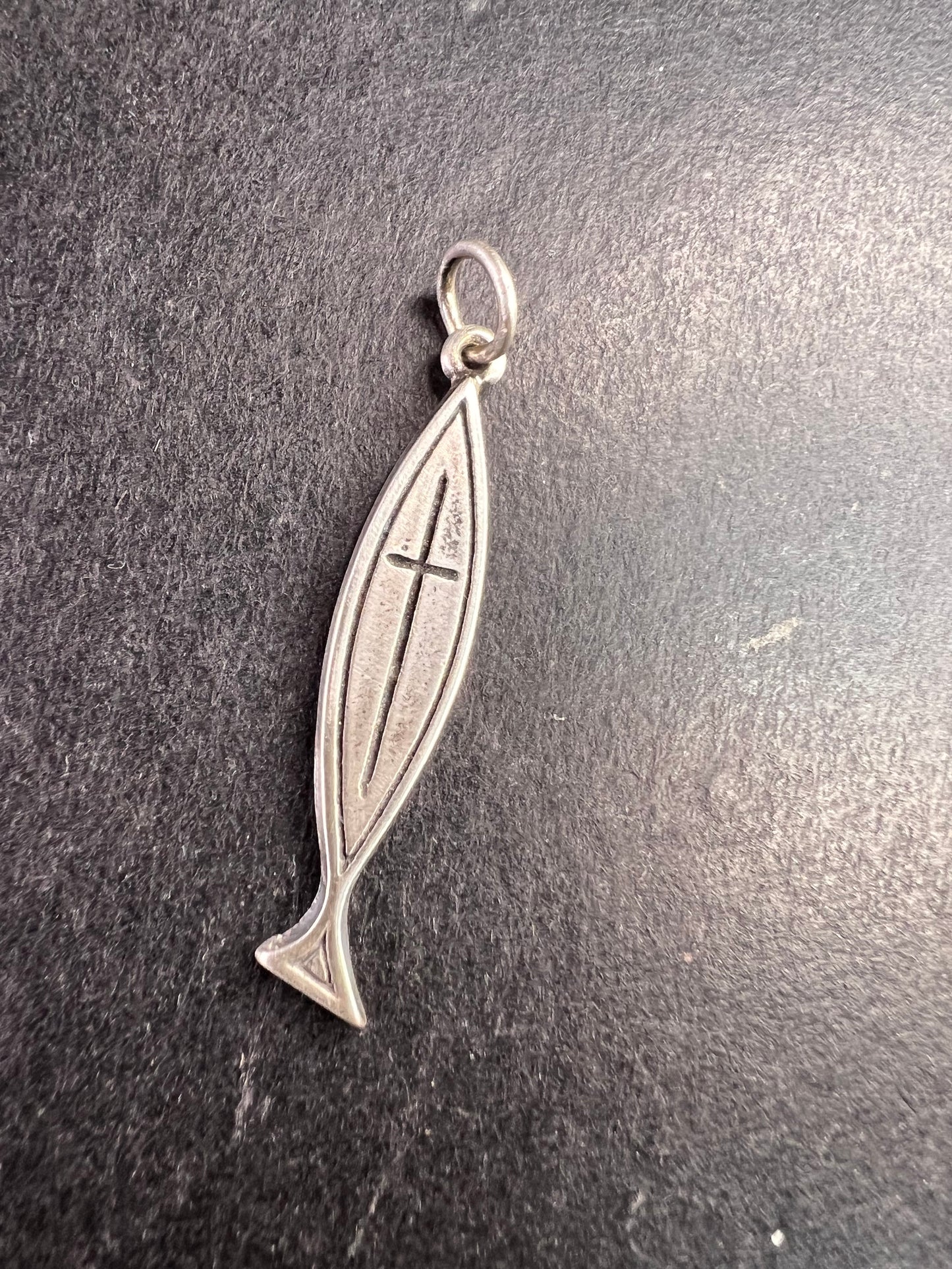 Vintage Dead Stock Sterling Silver Ichthys Cross Pendant, Signed Ster