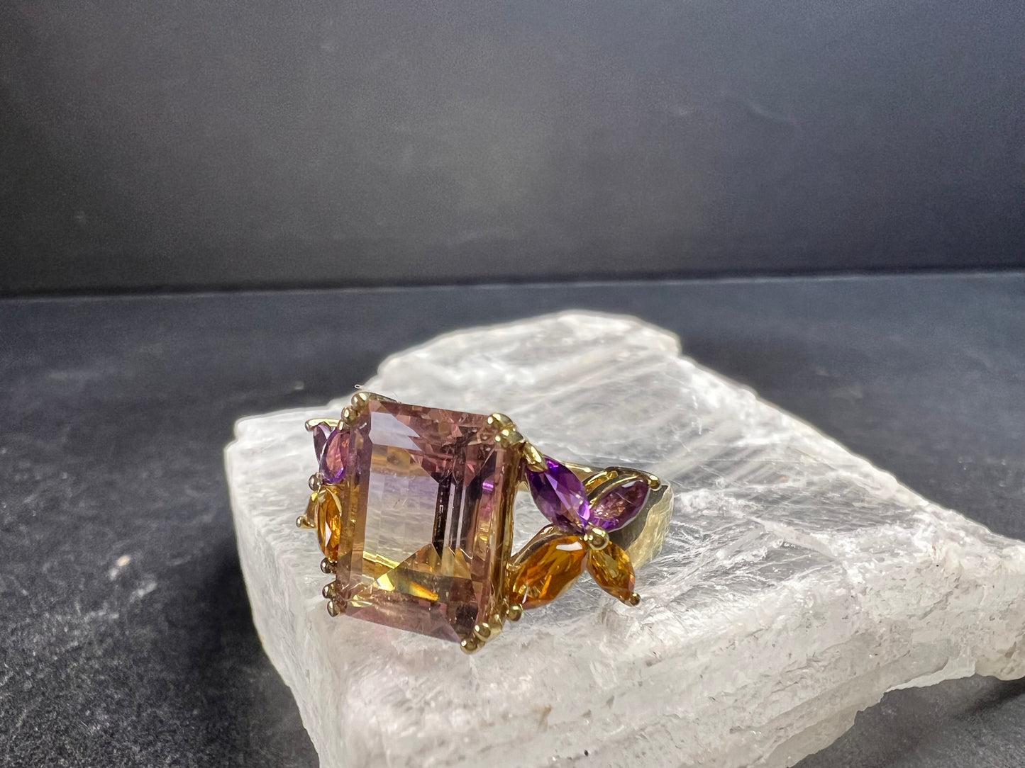 Ametrine Citrine Amethyst Ring Gold Plated 925 Size 7