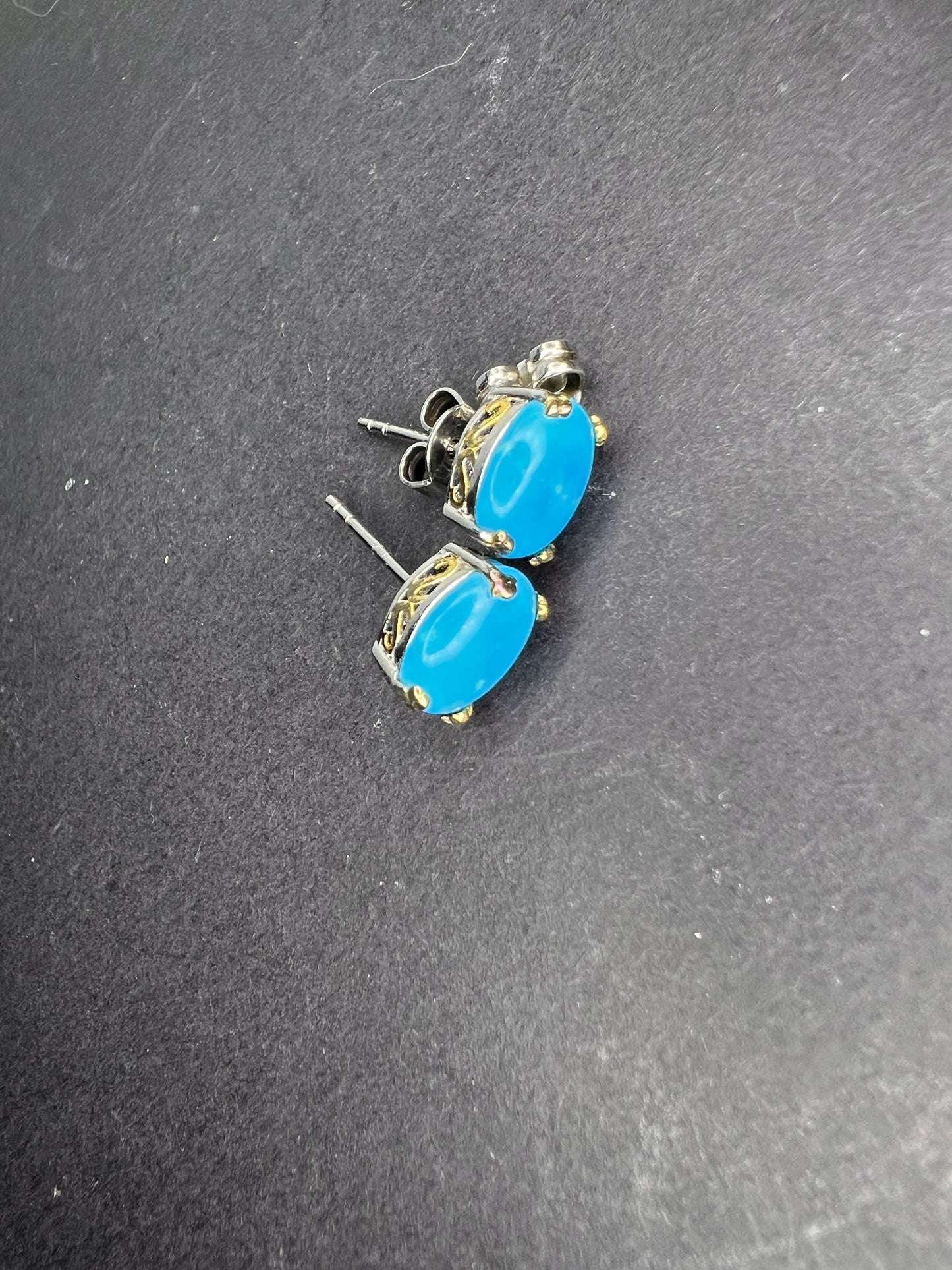 Sleeping Beauty turquoise two toned sterling silver stud earrings