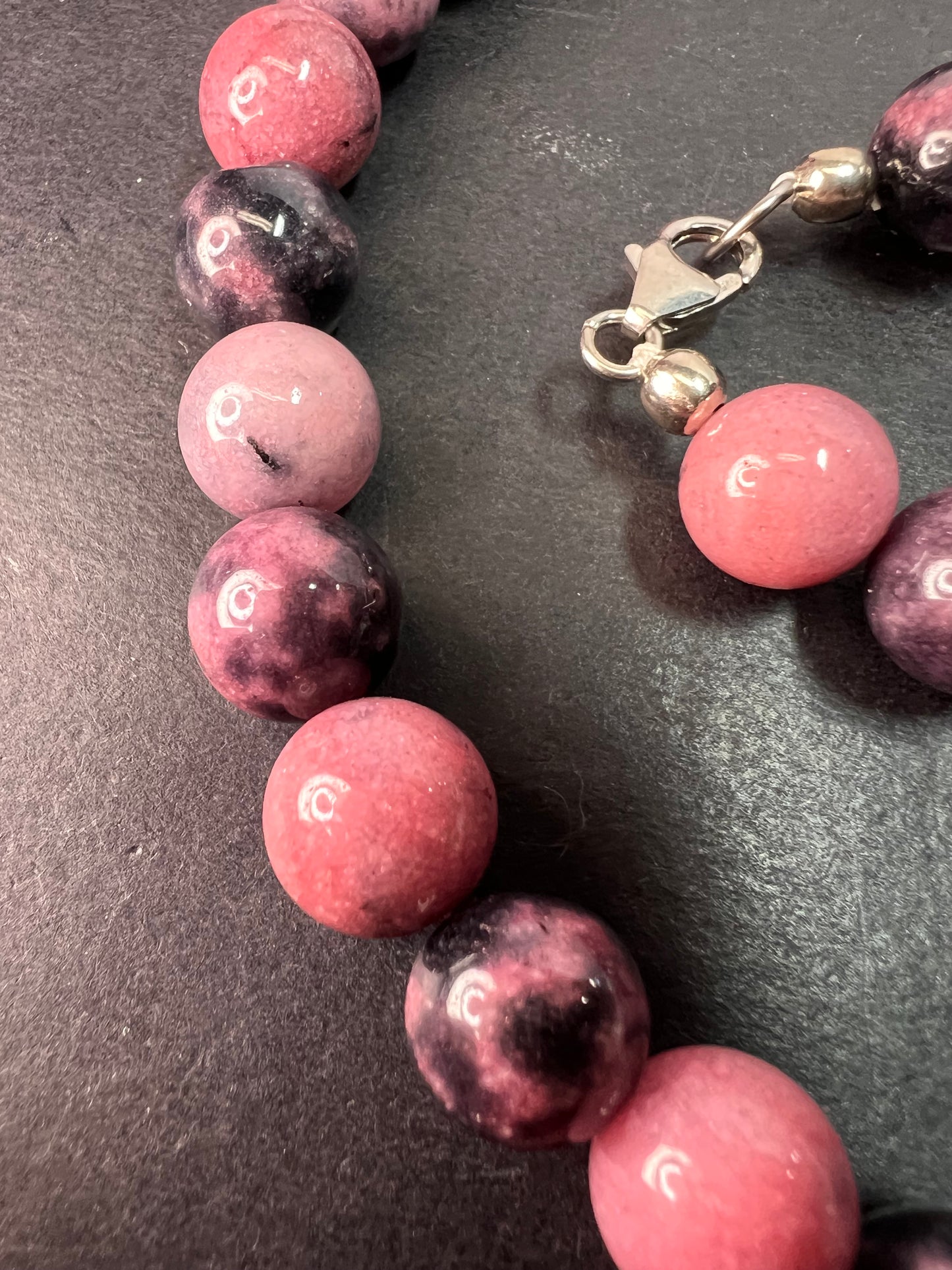 Rhodonite beaded necklace with sterling silver clasp *NEW*