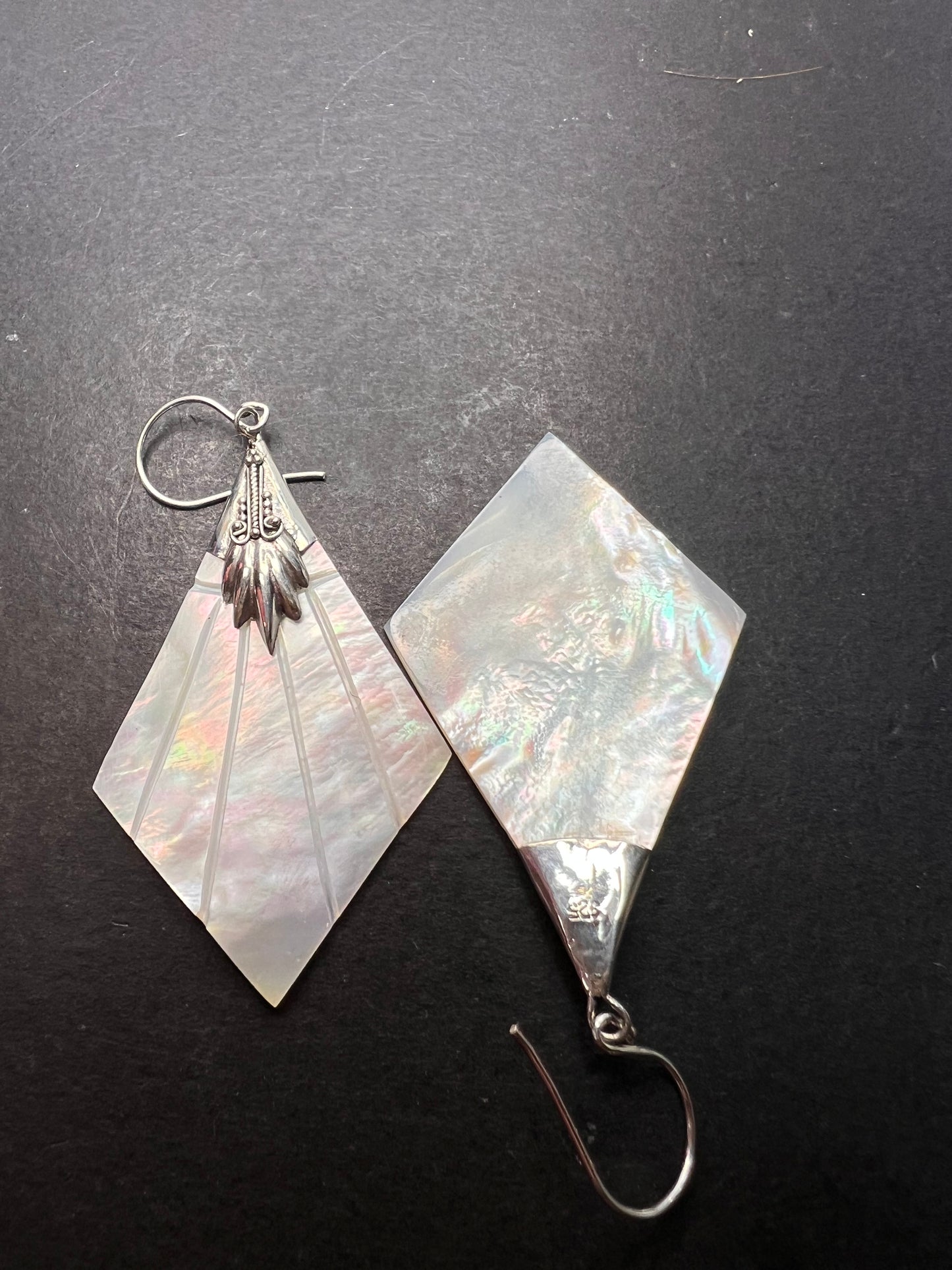 Mother of pearl sterling silver diamond dangle earrings