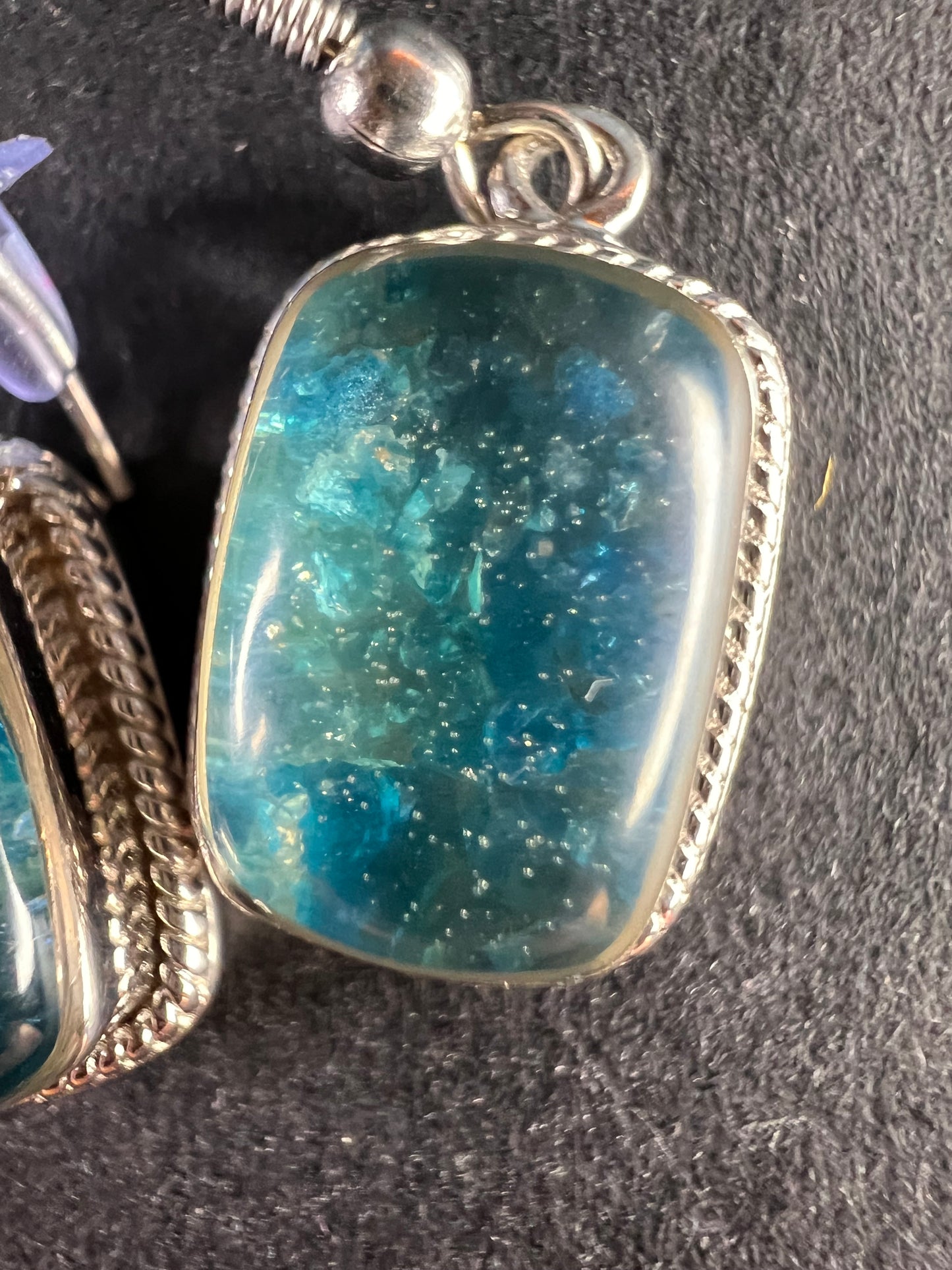 NEW neon apatite in matrix in platinum over copper