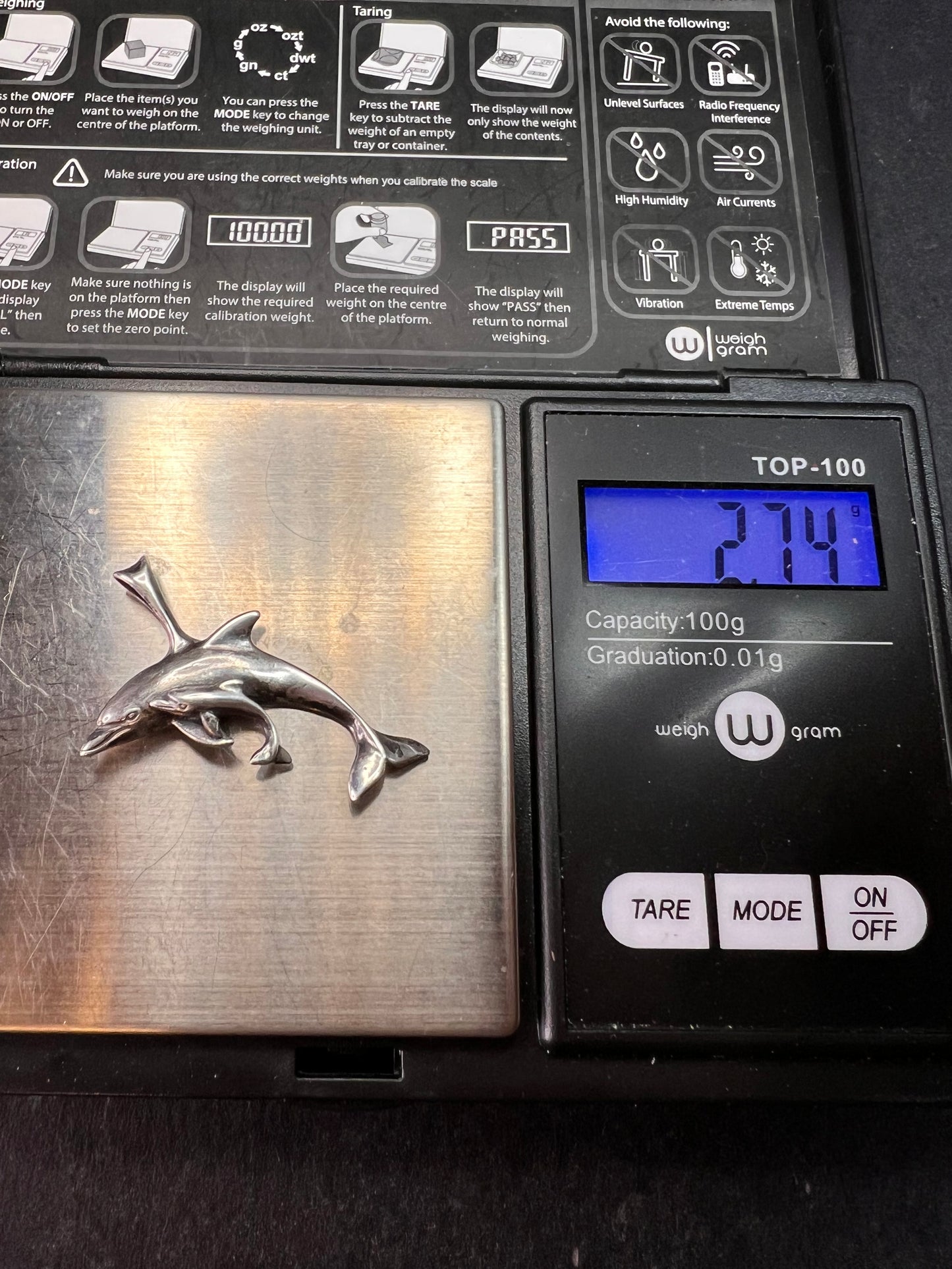 Vintage Sterling Silver Dolphin & Calf Pendant Charm Dead Stock