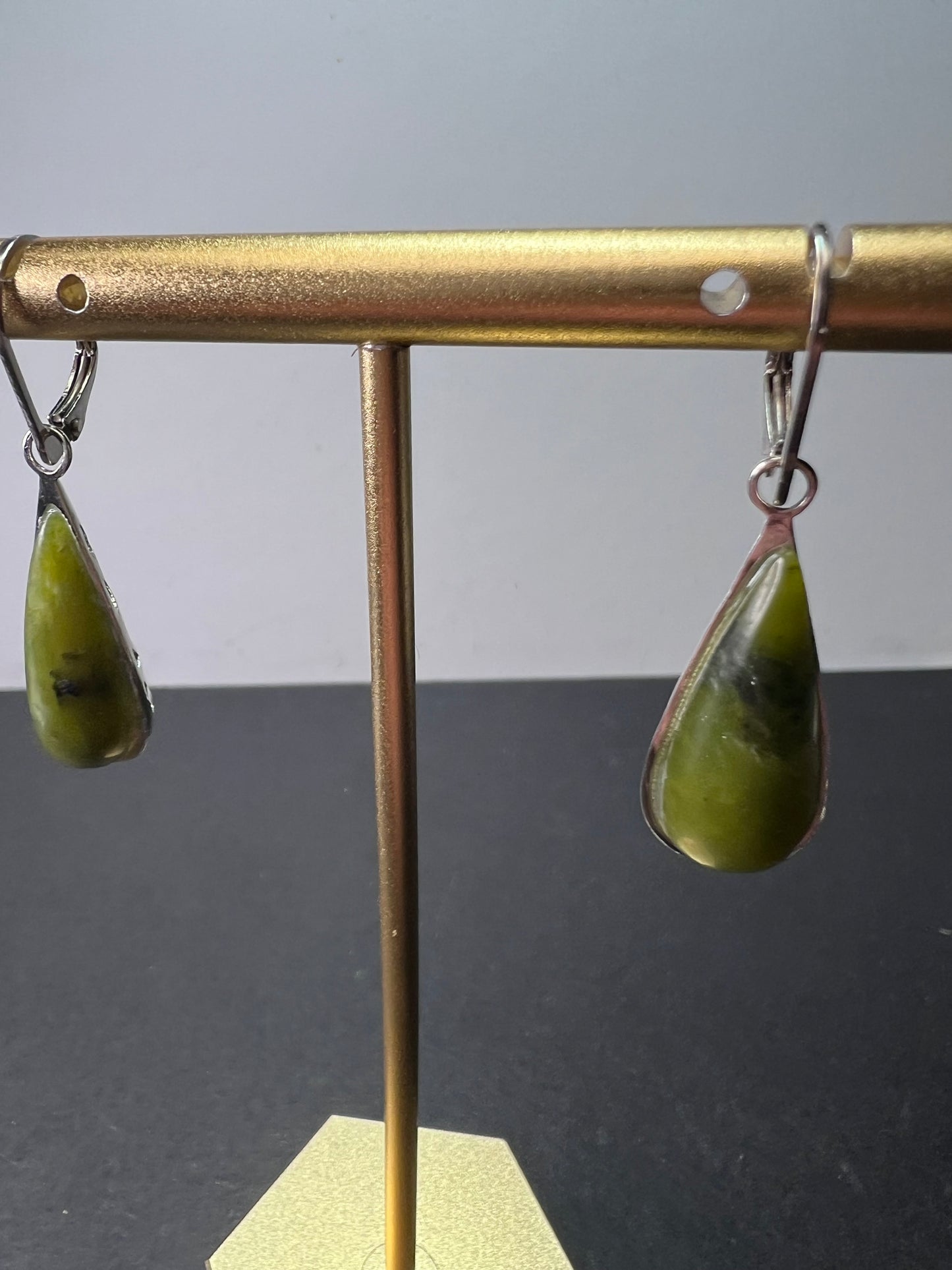 Nephrite Jade sterling silver drop earrings