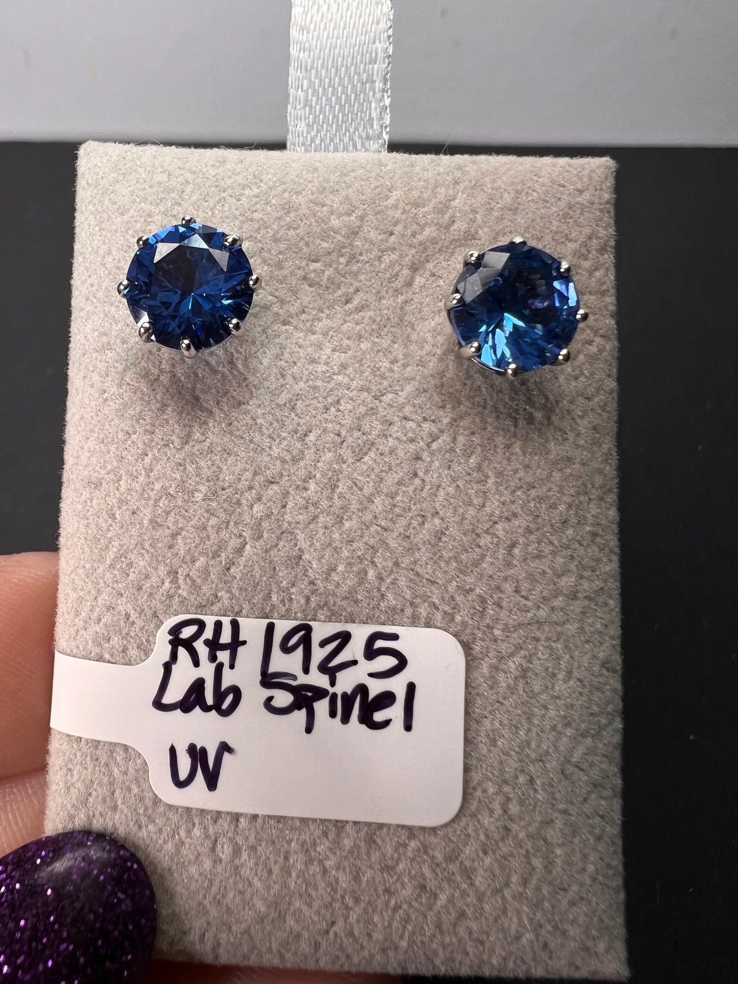 Blue lab spinel sterling silver stud earrings