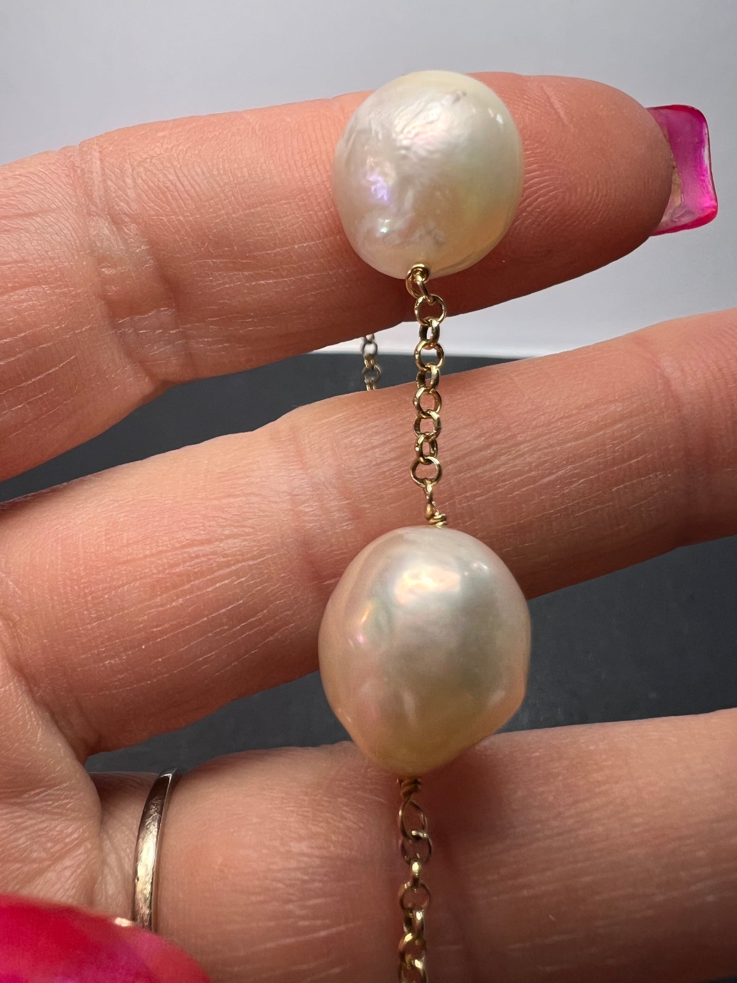 13-15mm Baroque cultured pearl station toggle bracelet in gold over sterling silver