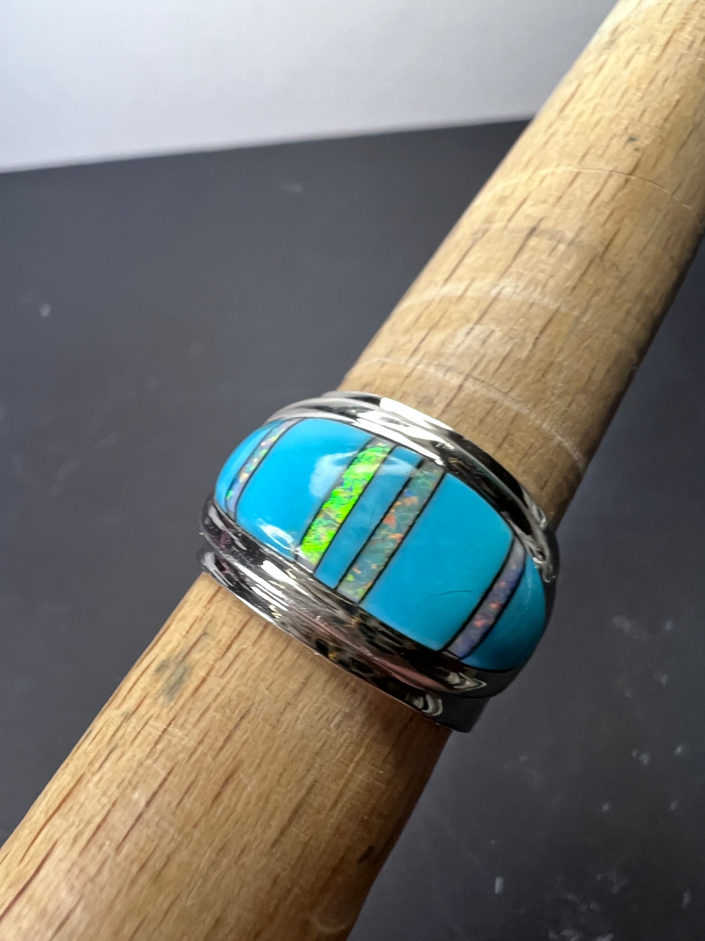 Turquoise lab opal sterling size ring size 7.5