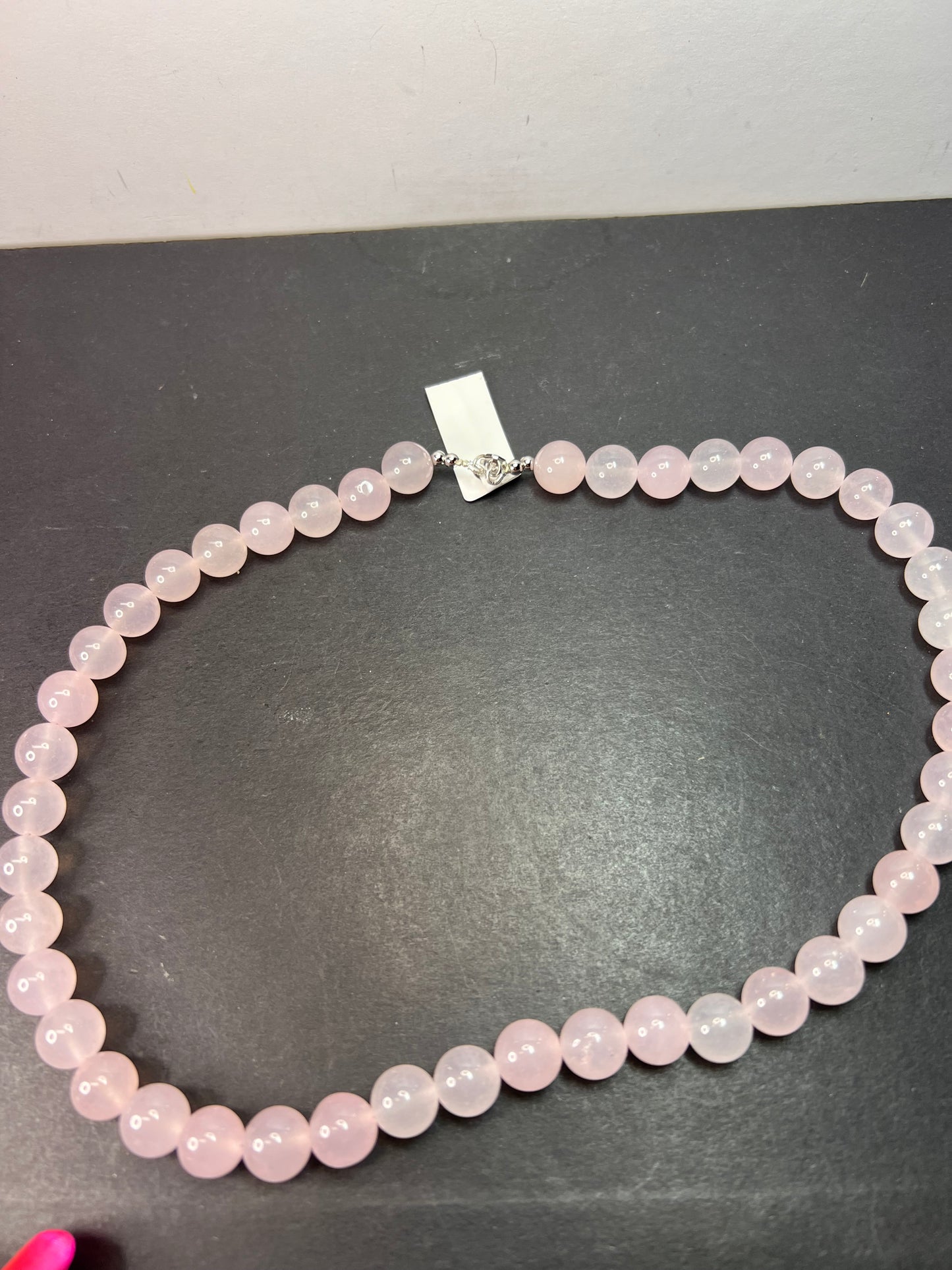 Rose quartz beaded 18 inch necklace with sterling silver clasp *NEW*