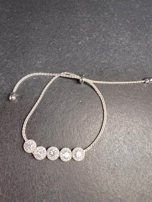 Sterling Silver CZ Halo Bolo Bracelet Adjustable Sparkle Slider Bracelet