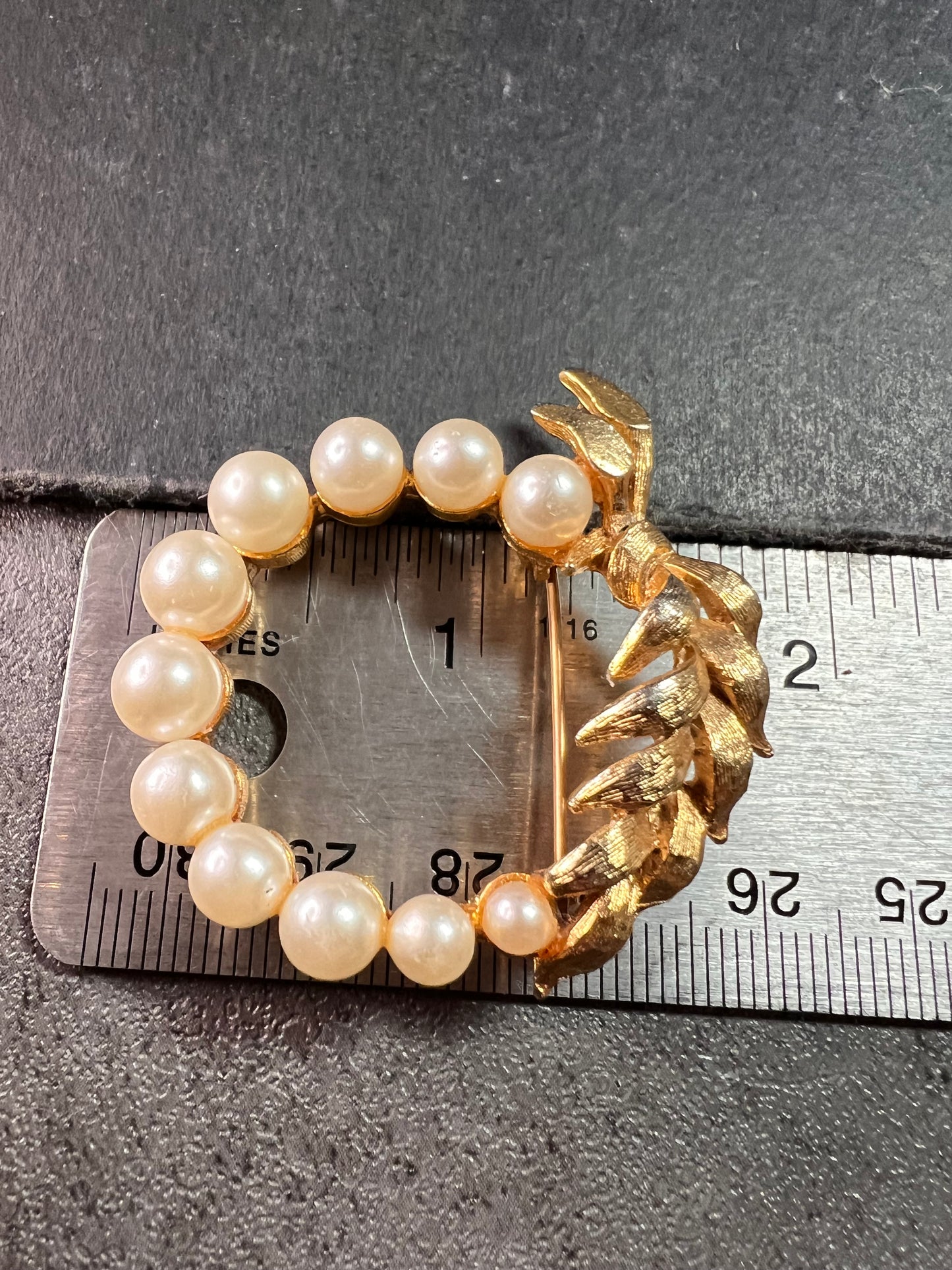 Vintage Marvella Faux Pearl Gold Tone Wreath Brooch Mid Century