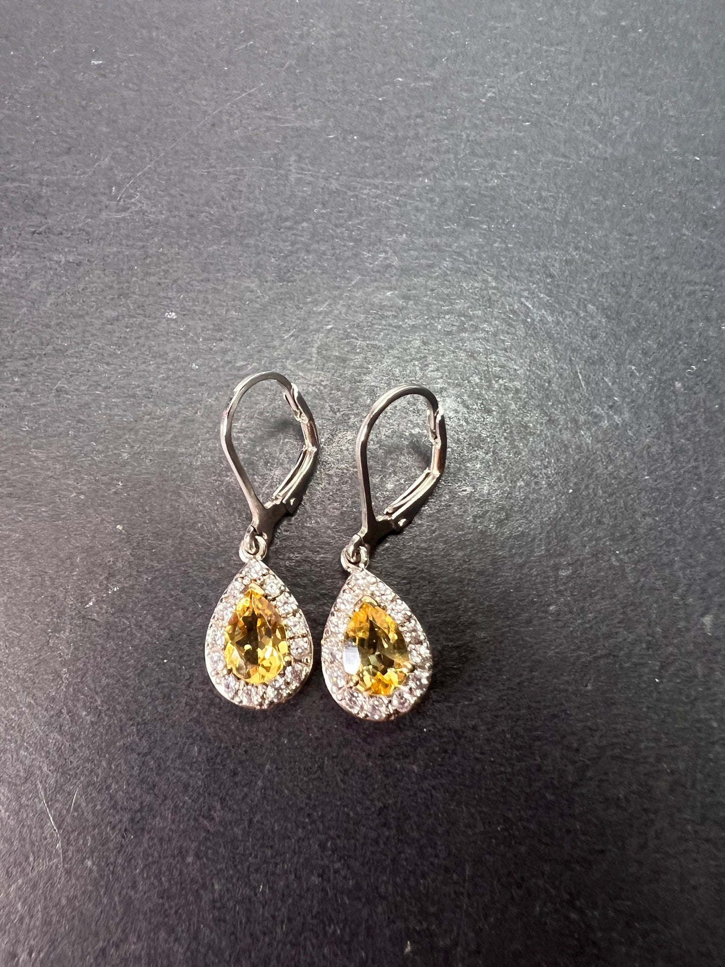 Brazilian heliodor and white zircon teardrop earrings in sterling silver