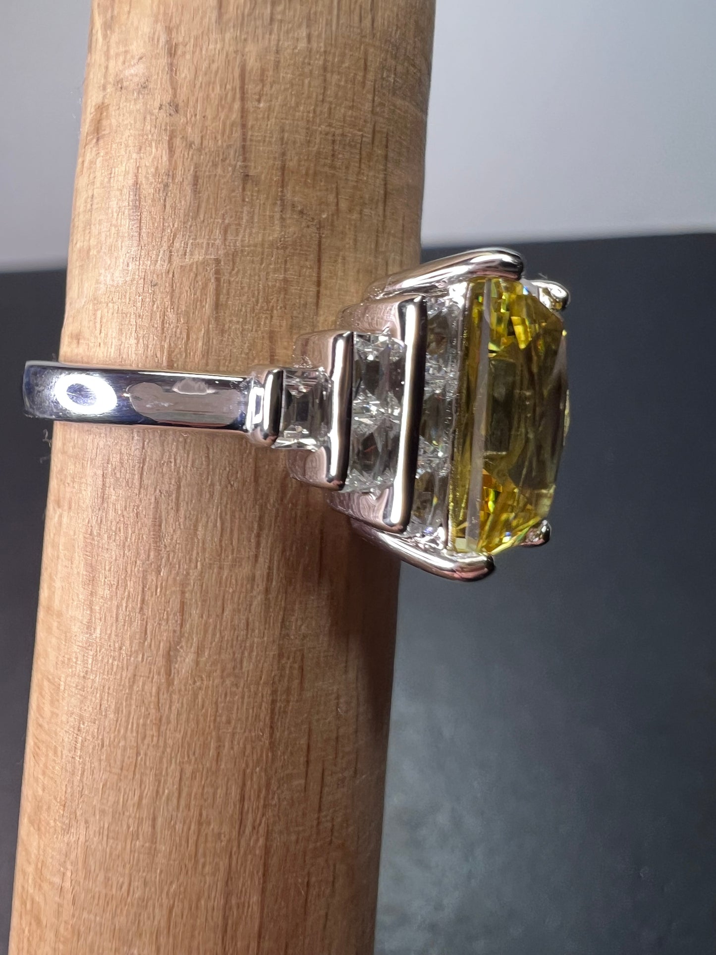 Yellow and white cz sterling silver cocktail ring size 9