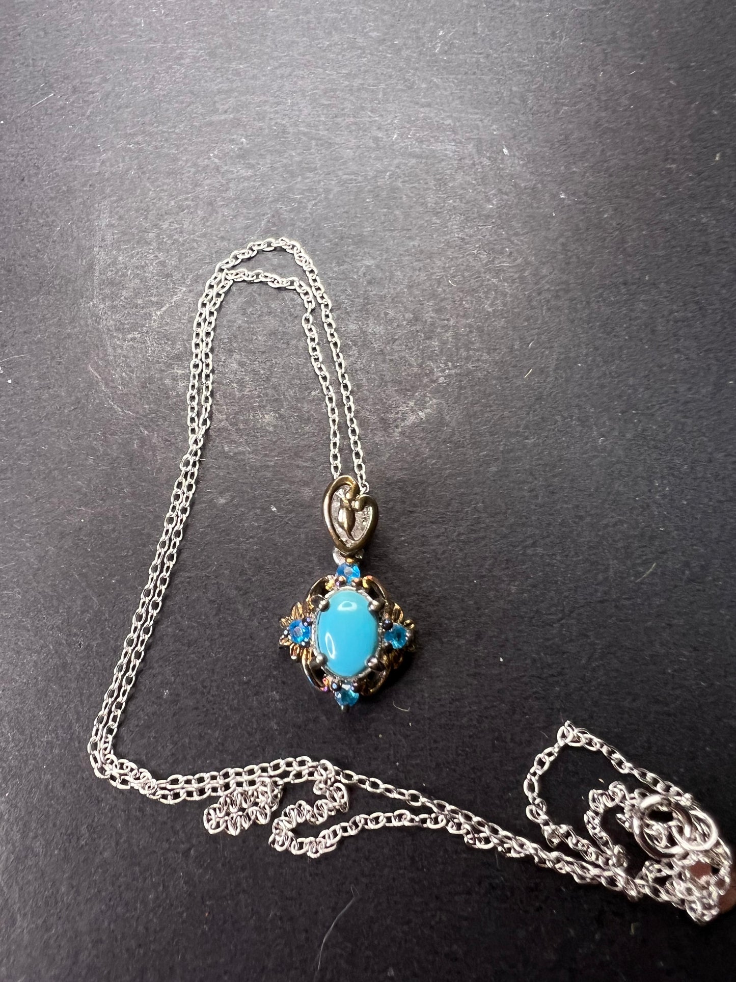 Turquoise and neon blue apatite sterling silver pendant and chain