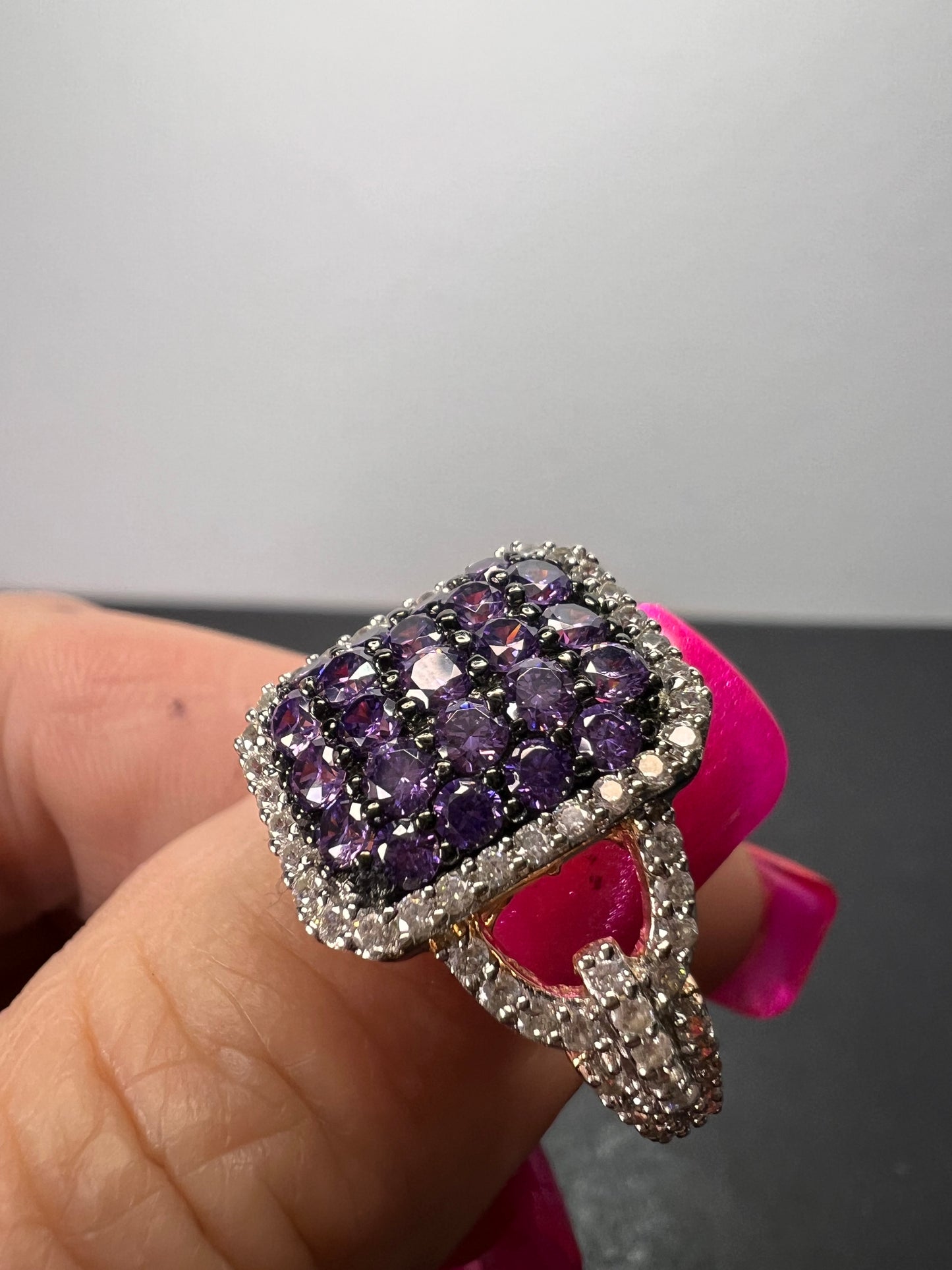 Bella Luce purple and white CZ rose gold over sterling silver cocktail ring size 9