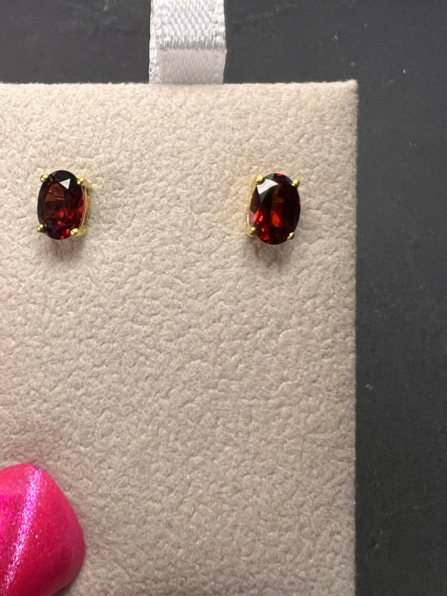 Mozambique garnet stud earrings in 14k yellow gold over sterling silver 2.0 ctw