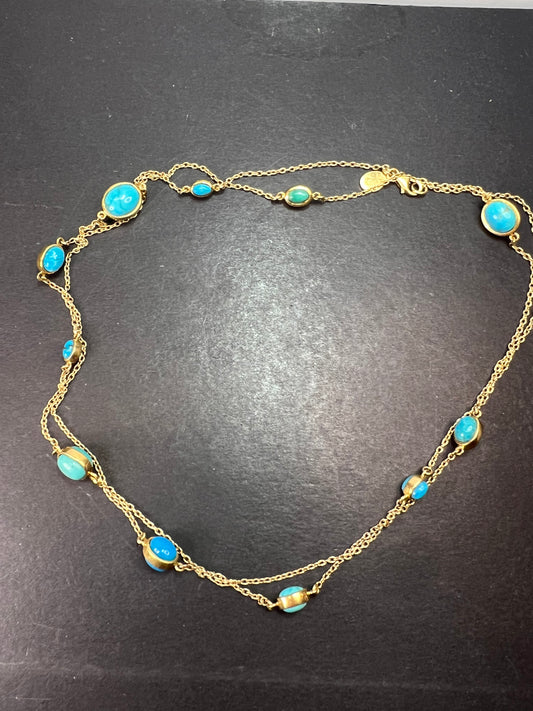 Turquoise 36 inch station necklace in vermeil yellow gold over sterling silver