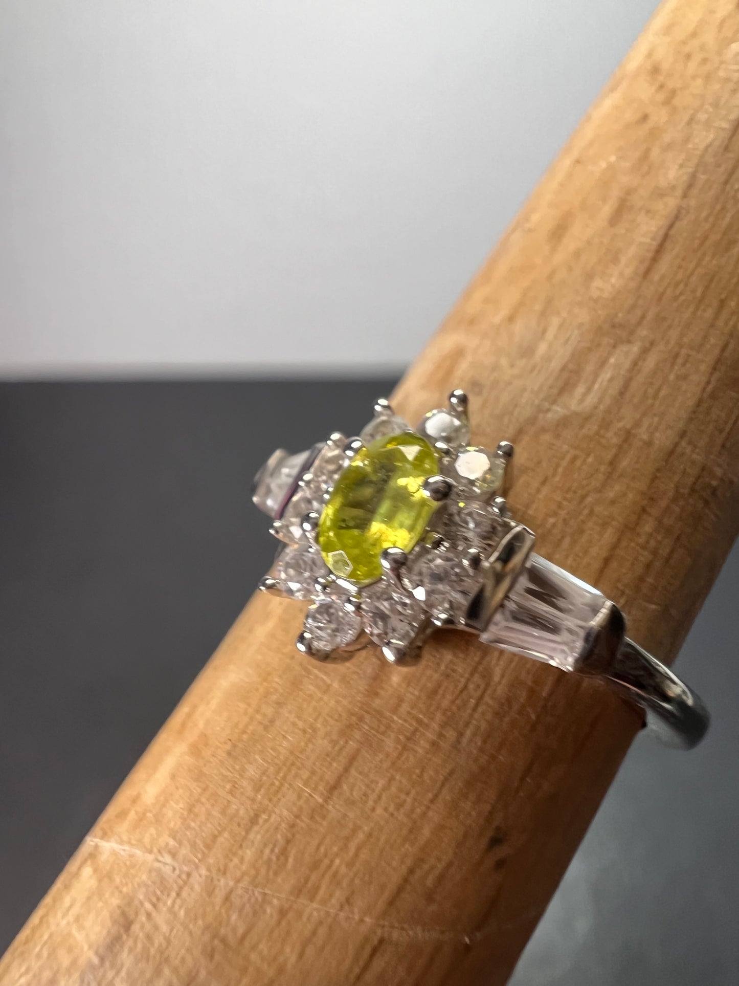 Sphene halo ring in rhodium over sterling silver size 5 *NEW*