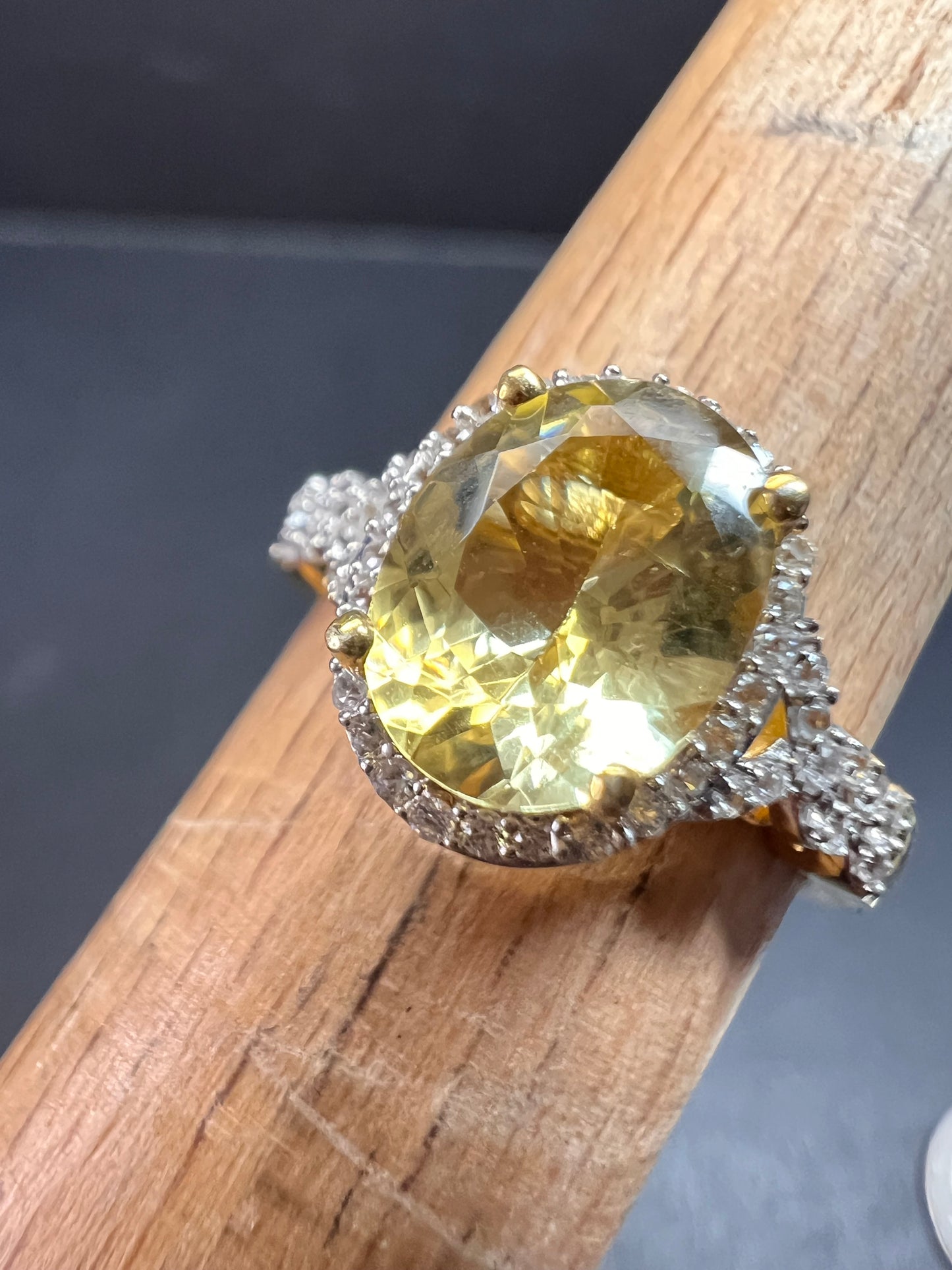 NEW yellow apatite and zircon halo ring in vermeil size 6