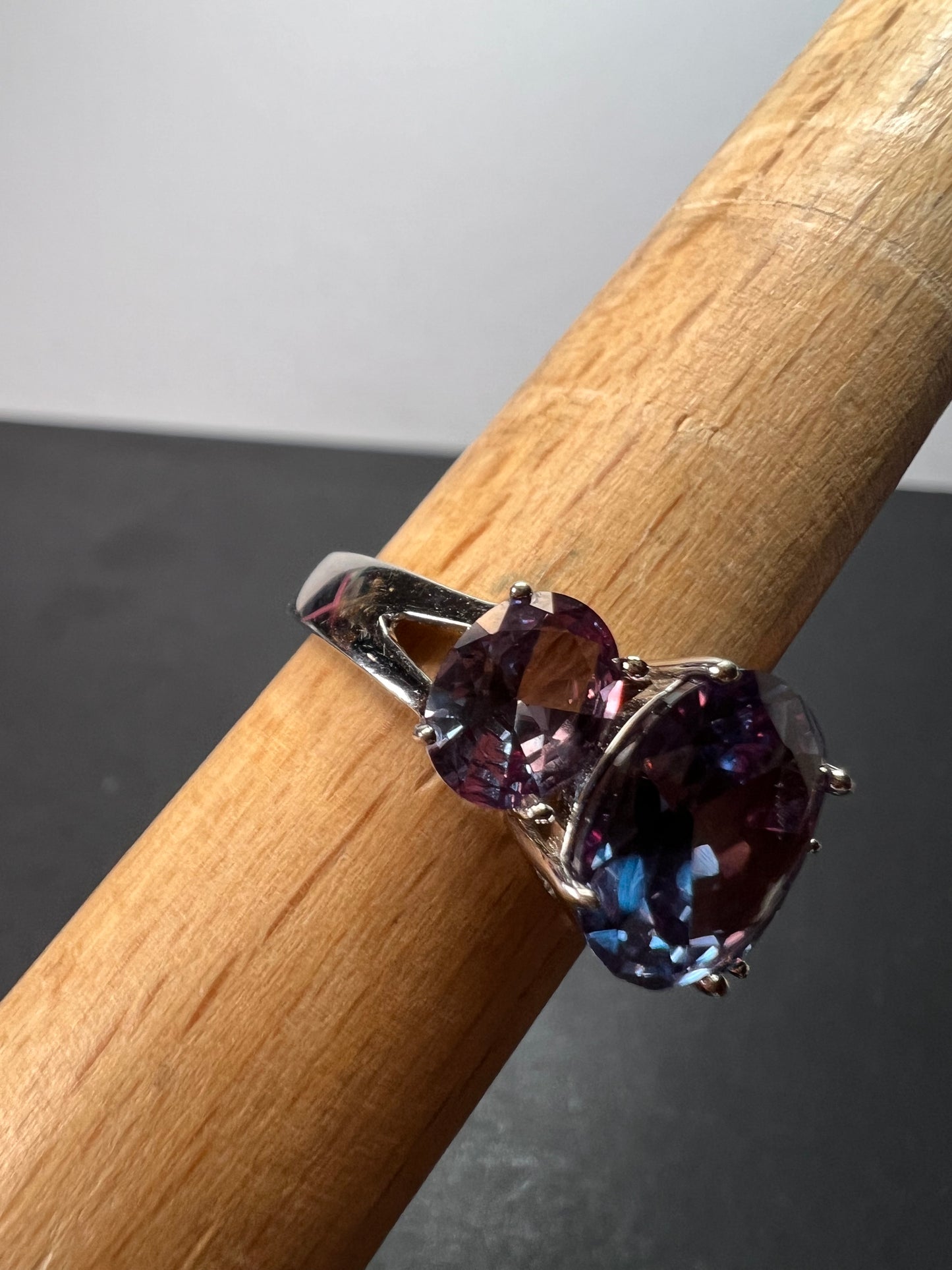 Lab created alexandrite trilogy ring in rhodium over sterling silver size 9