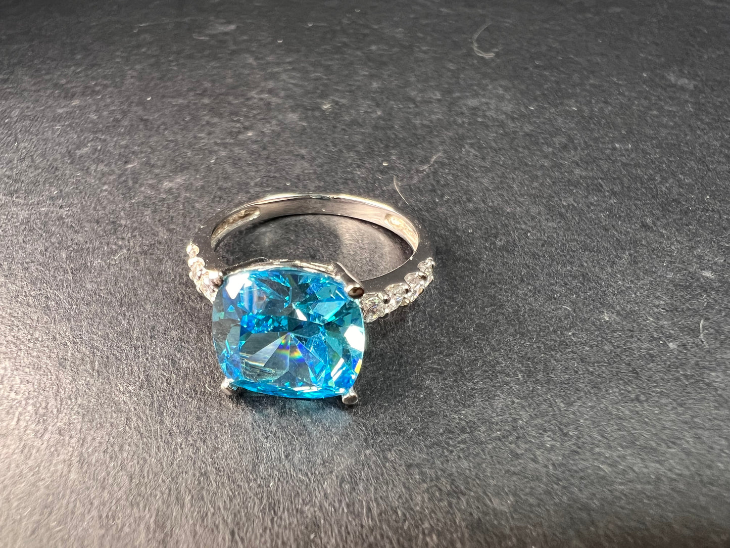 Vintage 14K White Gold Cushion Cut CZ Engagement Ring Size 7