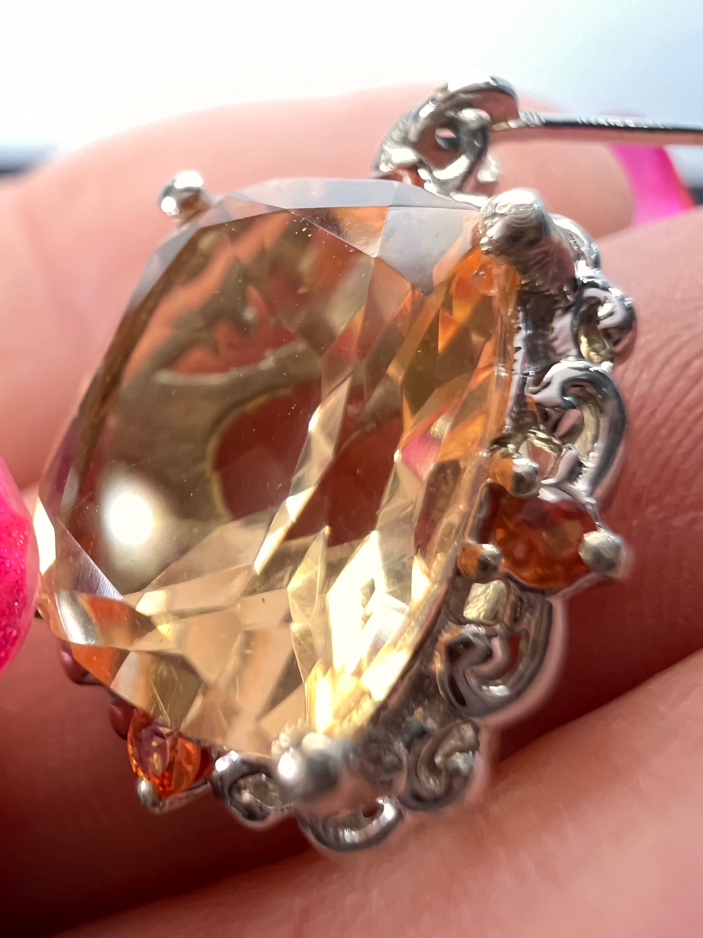 Morganite quartz and orange spinel sterling silver lever back earrings OOP