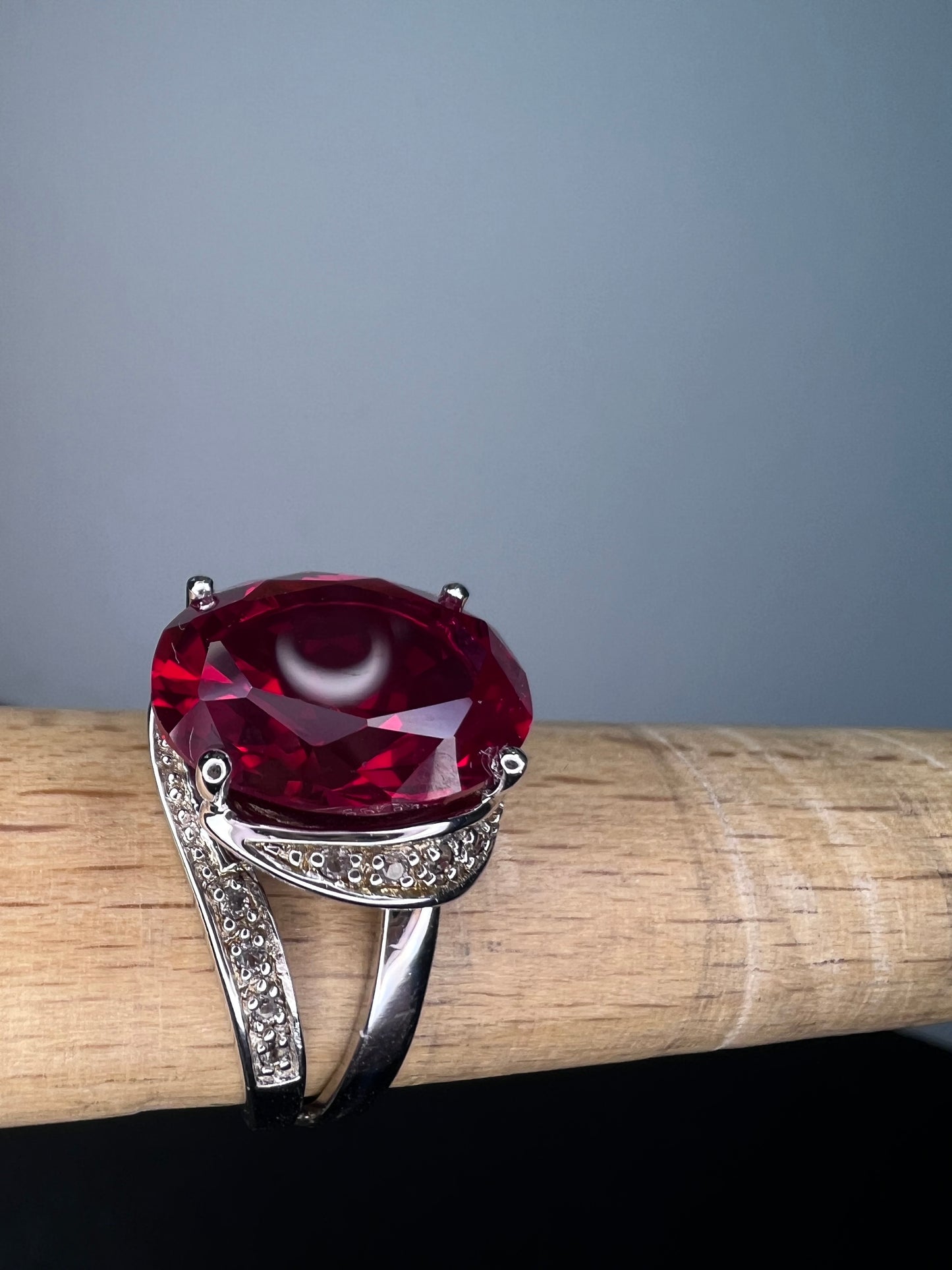 Lab created ruby cocktail ring in sterling silver size 9