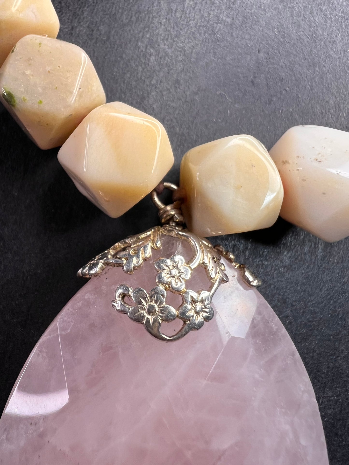 NEW pink opal and rose quartz Sterling silver necklace