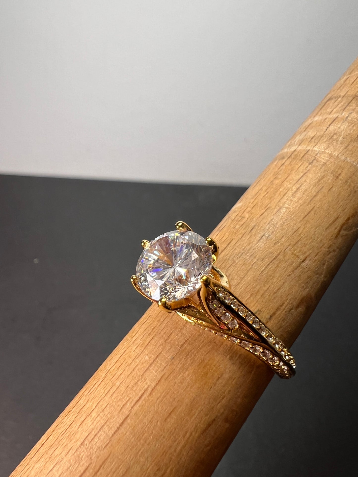 Brilliant cut cathedral style CZ gold over sterling silver engagement ring size 9