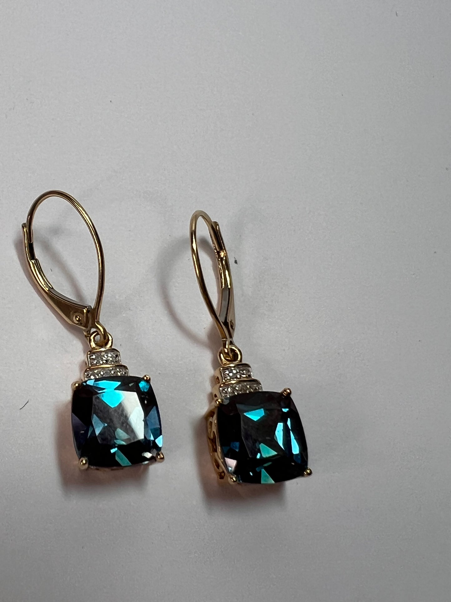 10k gold Lab alexandrite and diamond lever back earrings